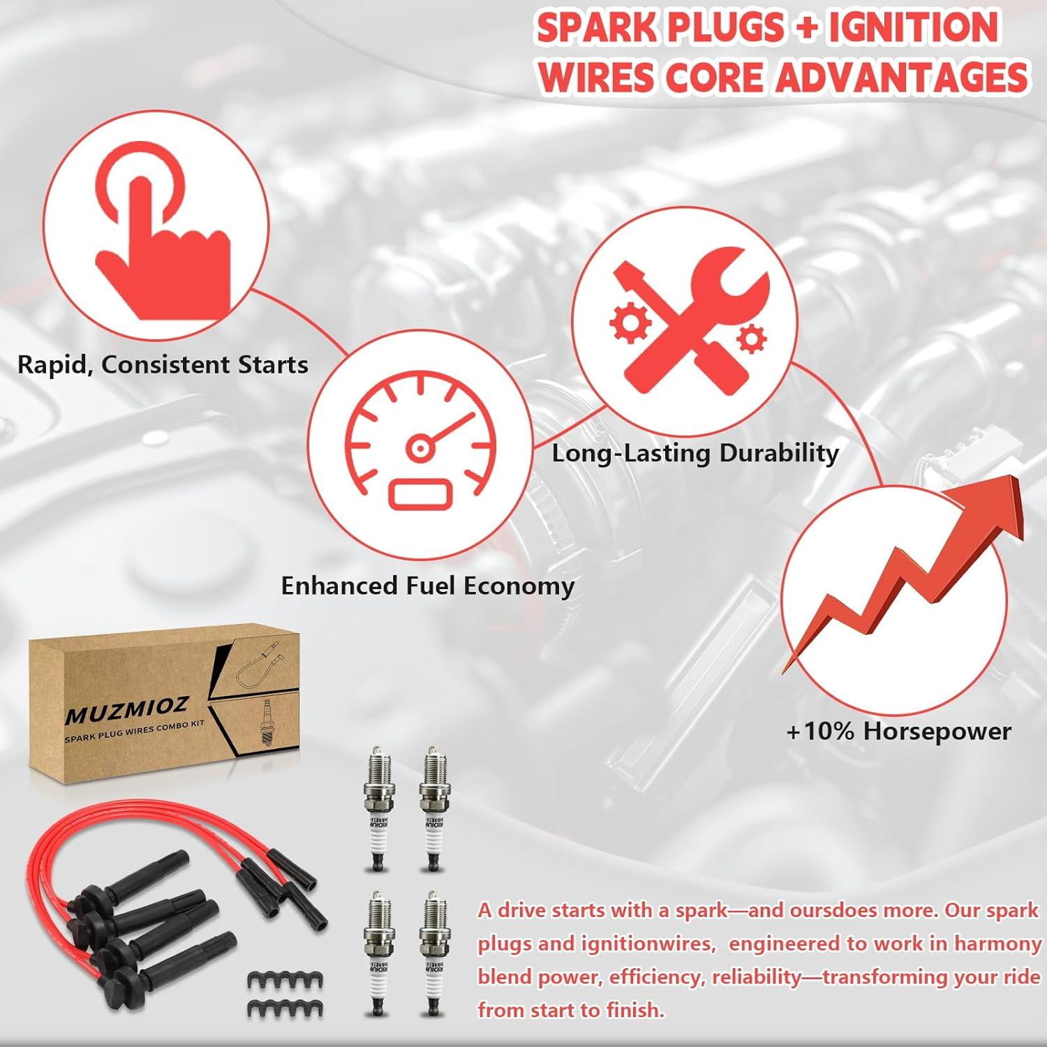 Juego de 4 Cables de Bujía y 4 Bujías Iridio MUZMIOZ para Subaru