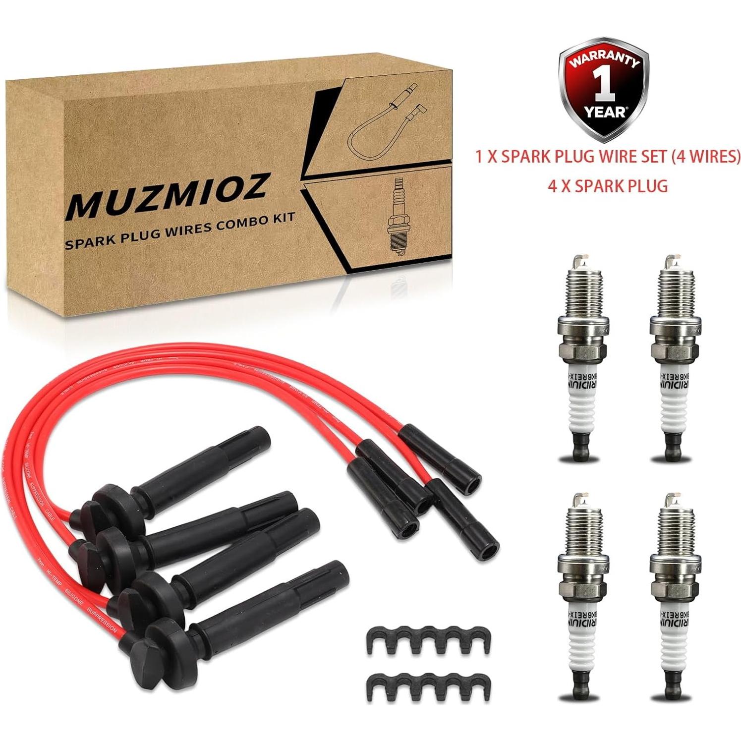 Juego de 4 Cables de Bujía y 4 Bujías Iridio MUZMIOZ para Subaru