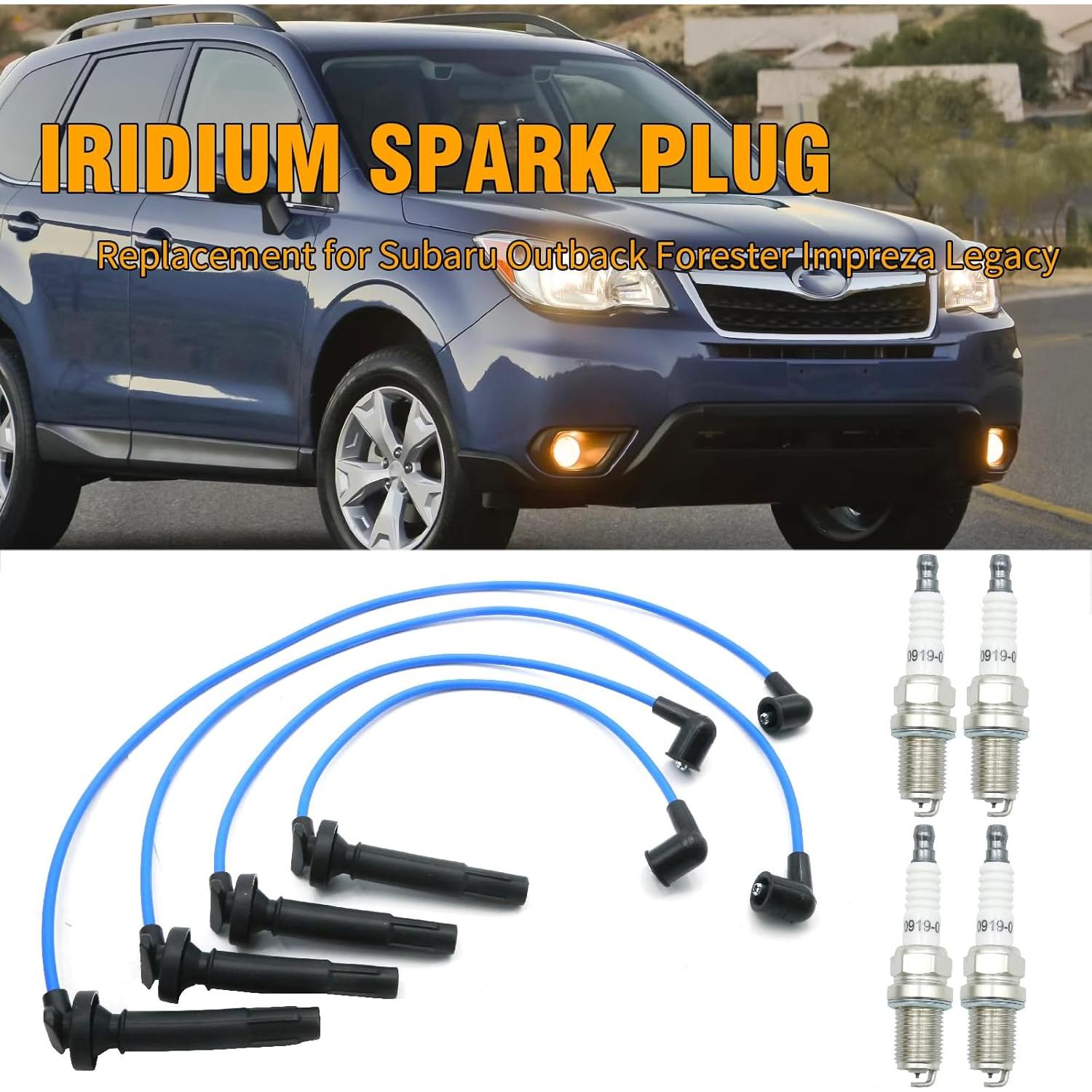 Paquete de 4 Bujías de Iridio y Cables Vkinman para Subaru y Saab