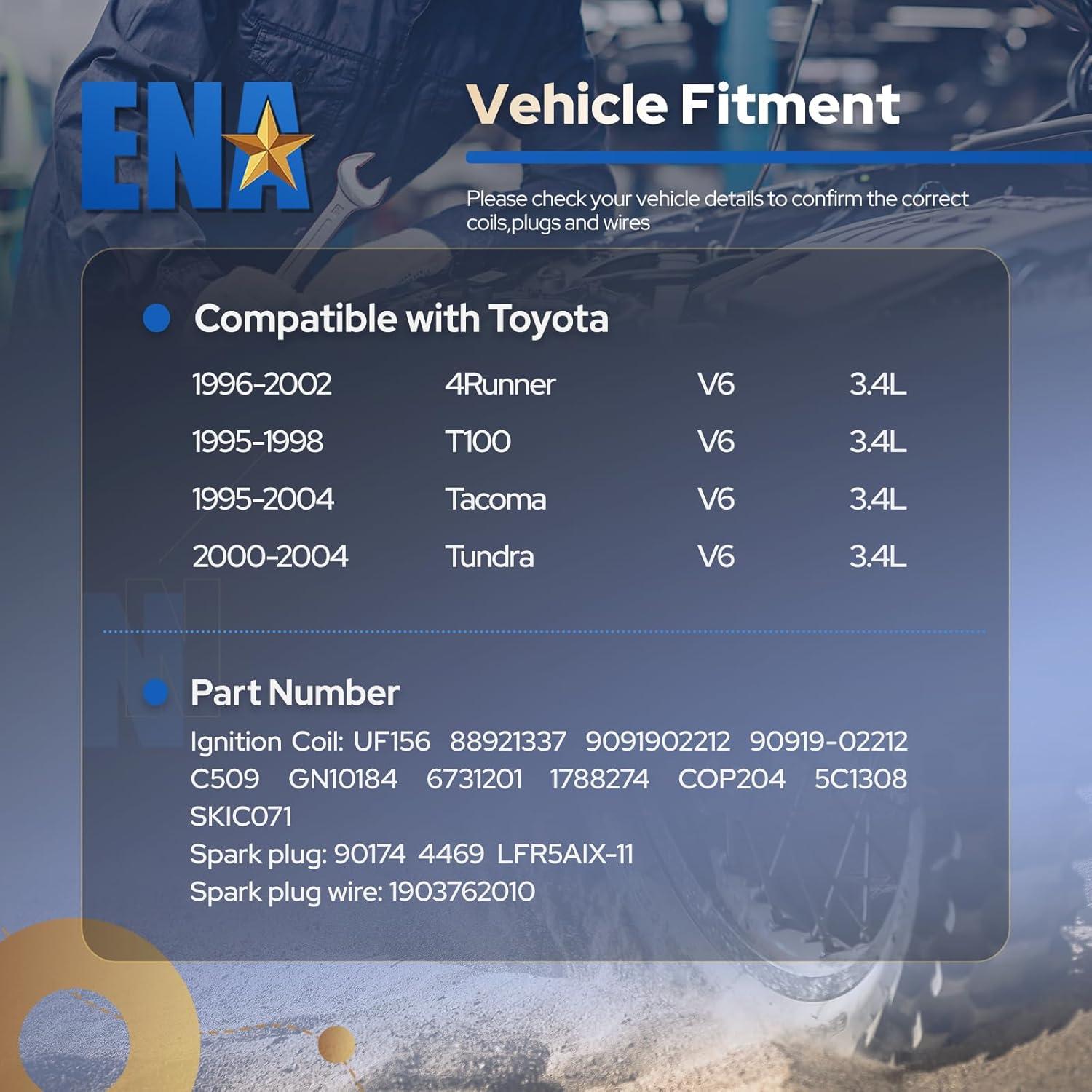 ENA Juego de 3 Bobinas de Encendido y 6 Bujías Platino para Toyota