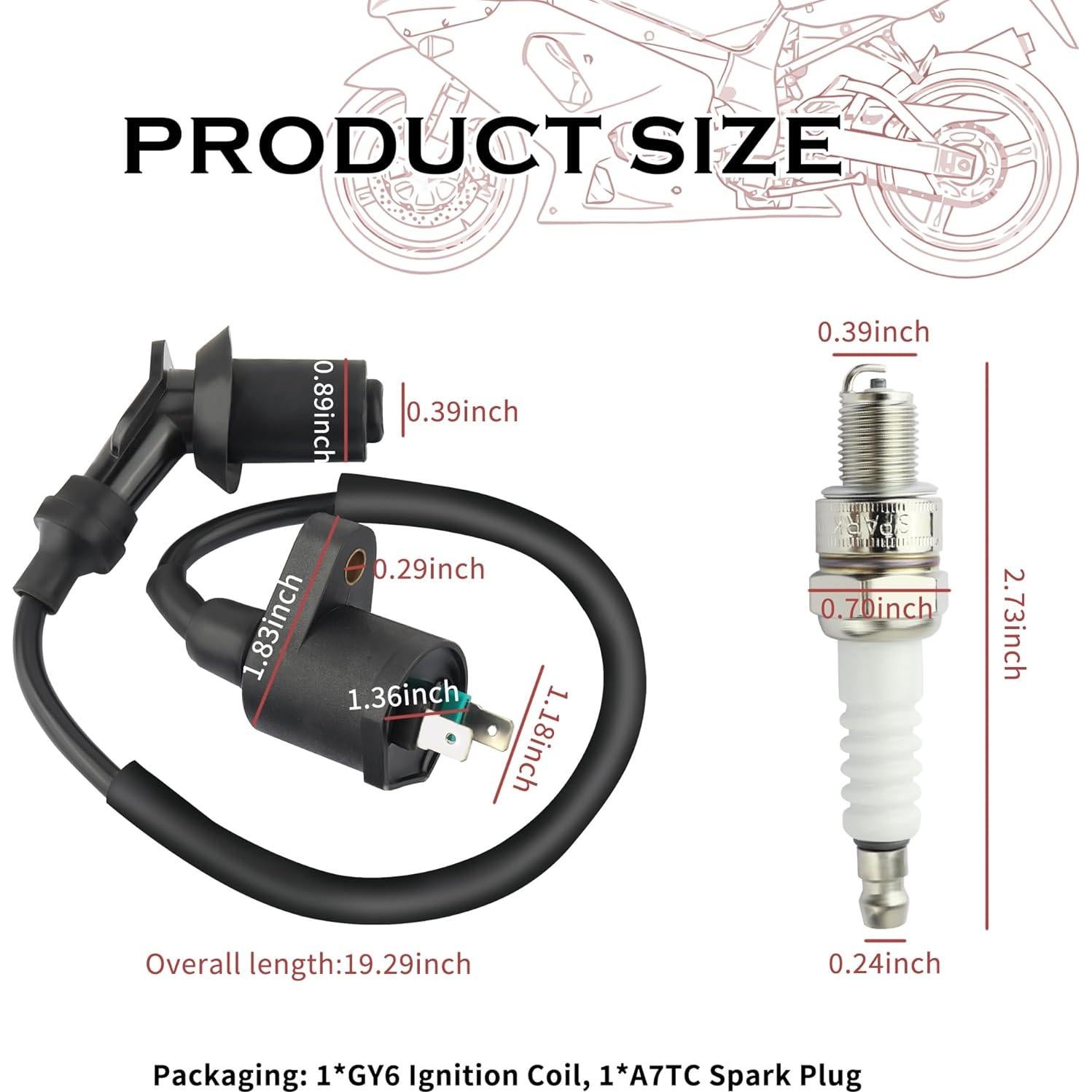 Juego Bobina de Encendido GY6 + Bujía A7TC 50cc-150cc