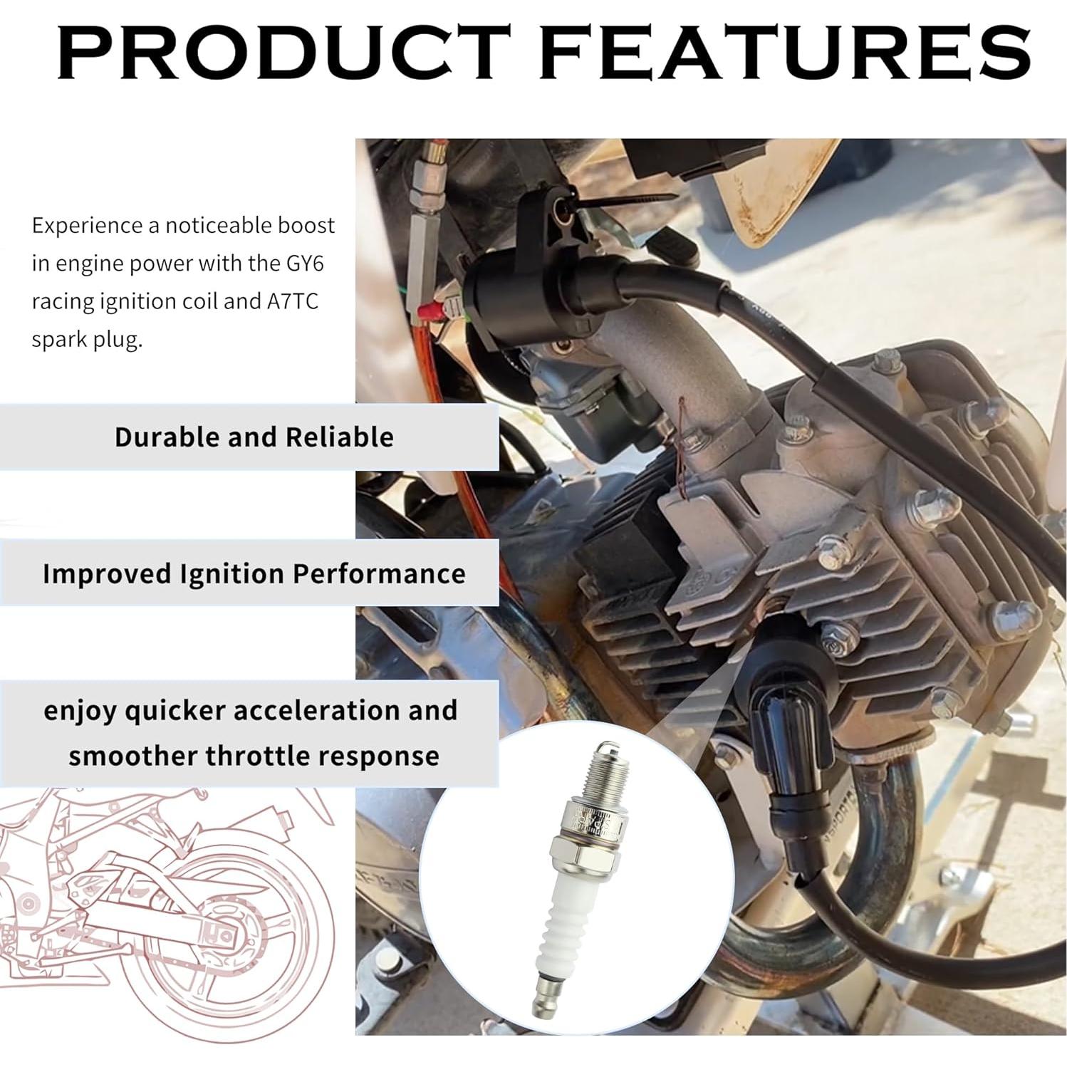 Juego Bobina de Encendido GY6 + Bujía A7TC 50cc-150cc