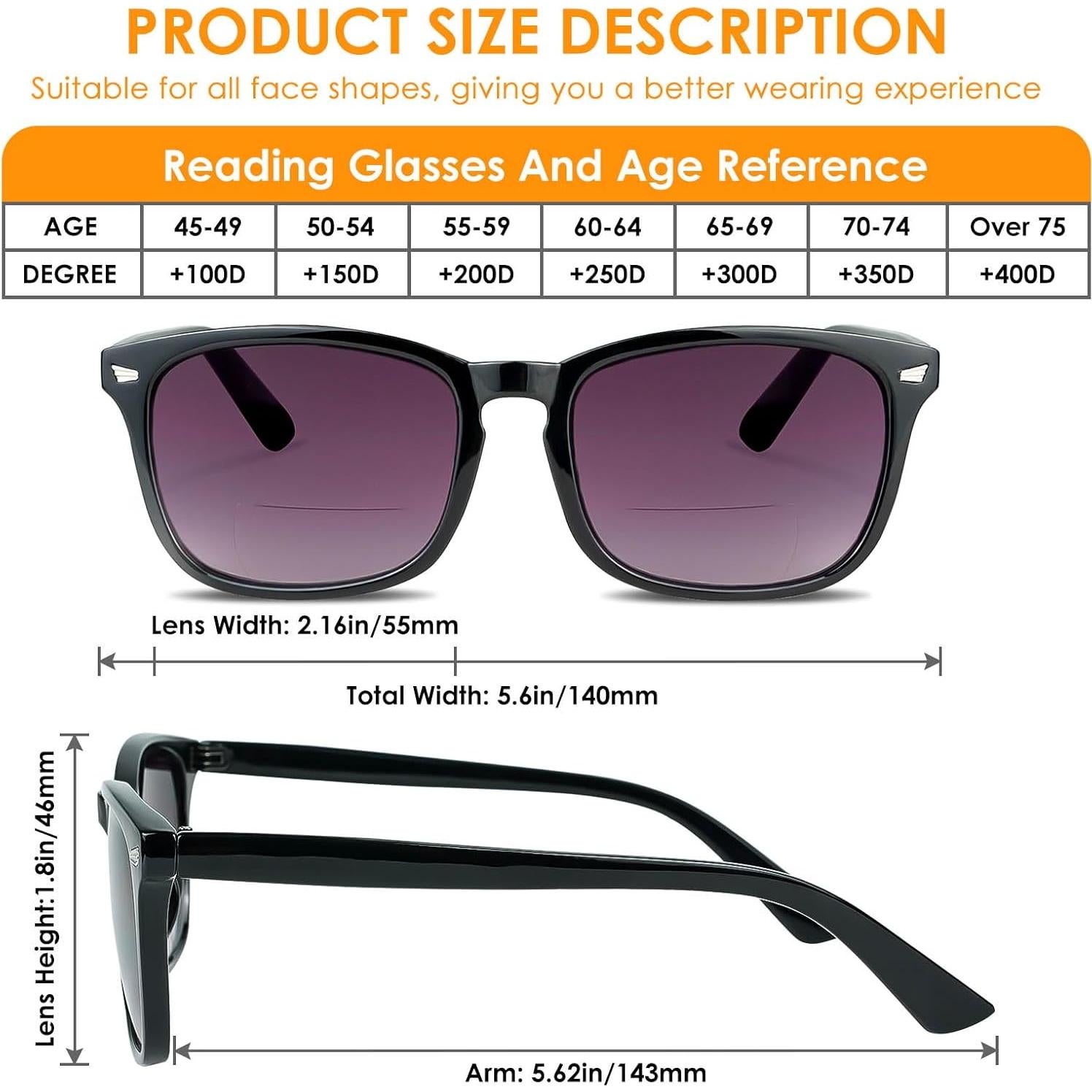 Gafas de sol bifocales UV400 para mujeres 3.5x paquete mixto