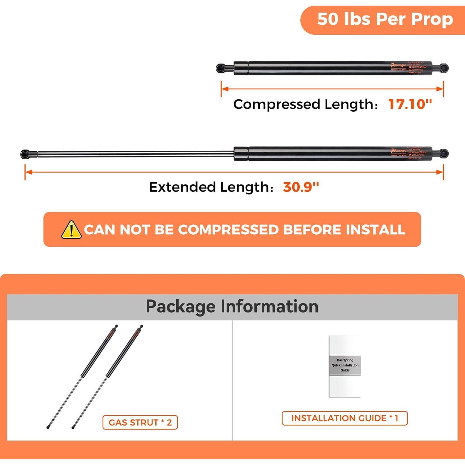 Amortiguador de Gas PAMAGOO 30" 50 lbs (222 N) para Tonneau