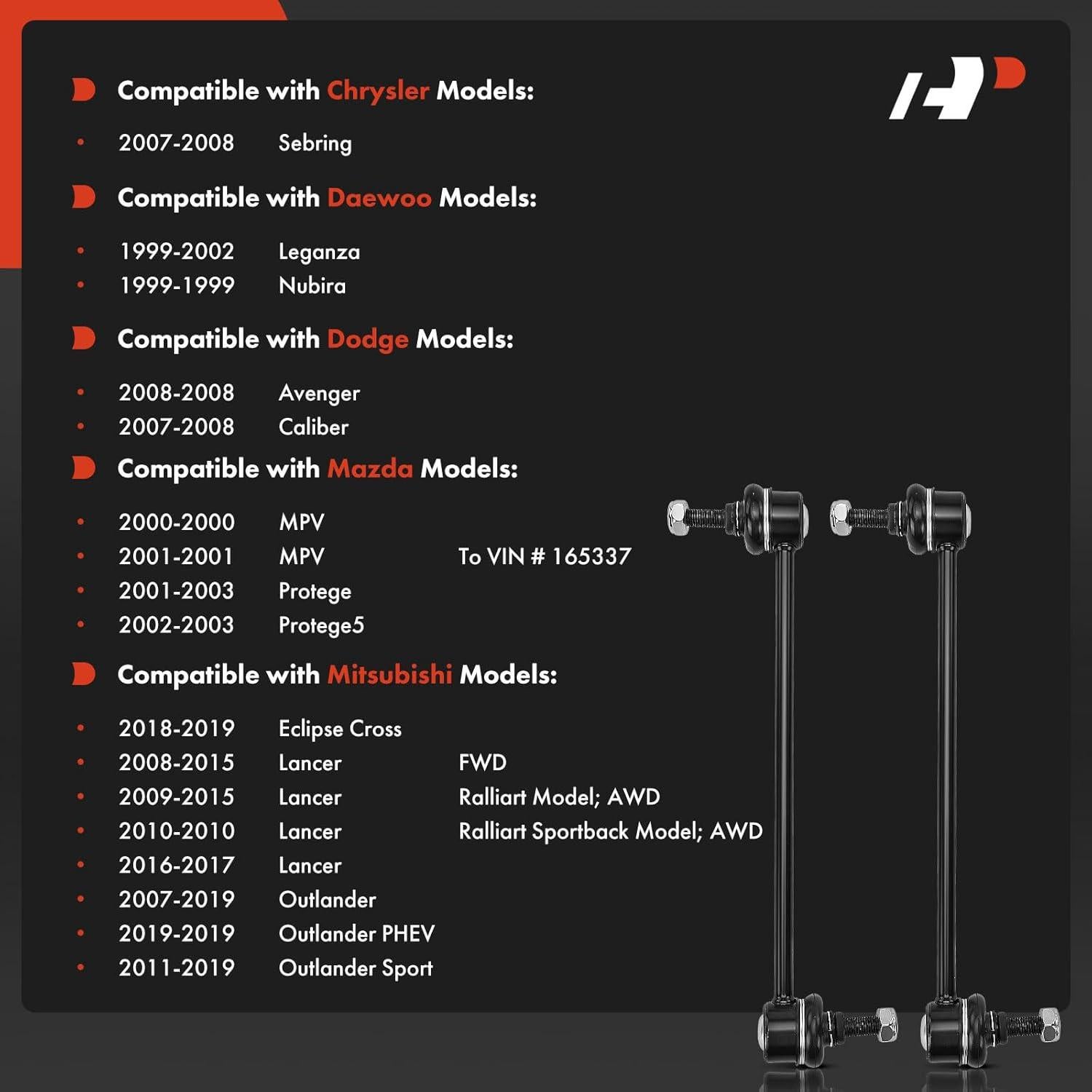 Enlaces de Barra Estabilizadora Delantera A-Premium para Mitsubishi y Dodge
