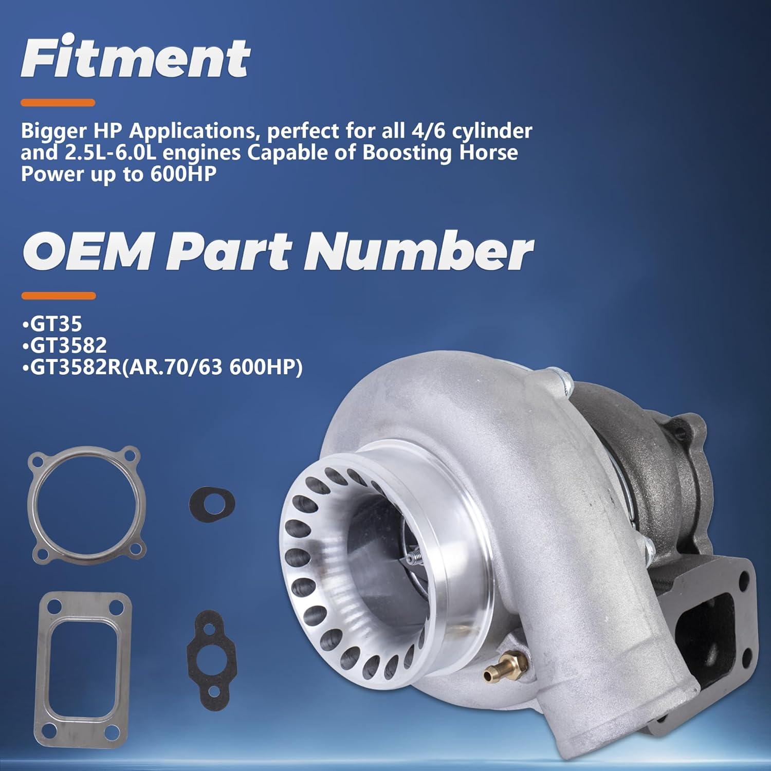 TurboCompresor KUIPERAUTO GT3582 T3 600HP para Motores 2.5L-6.0L