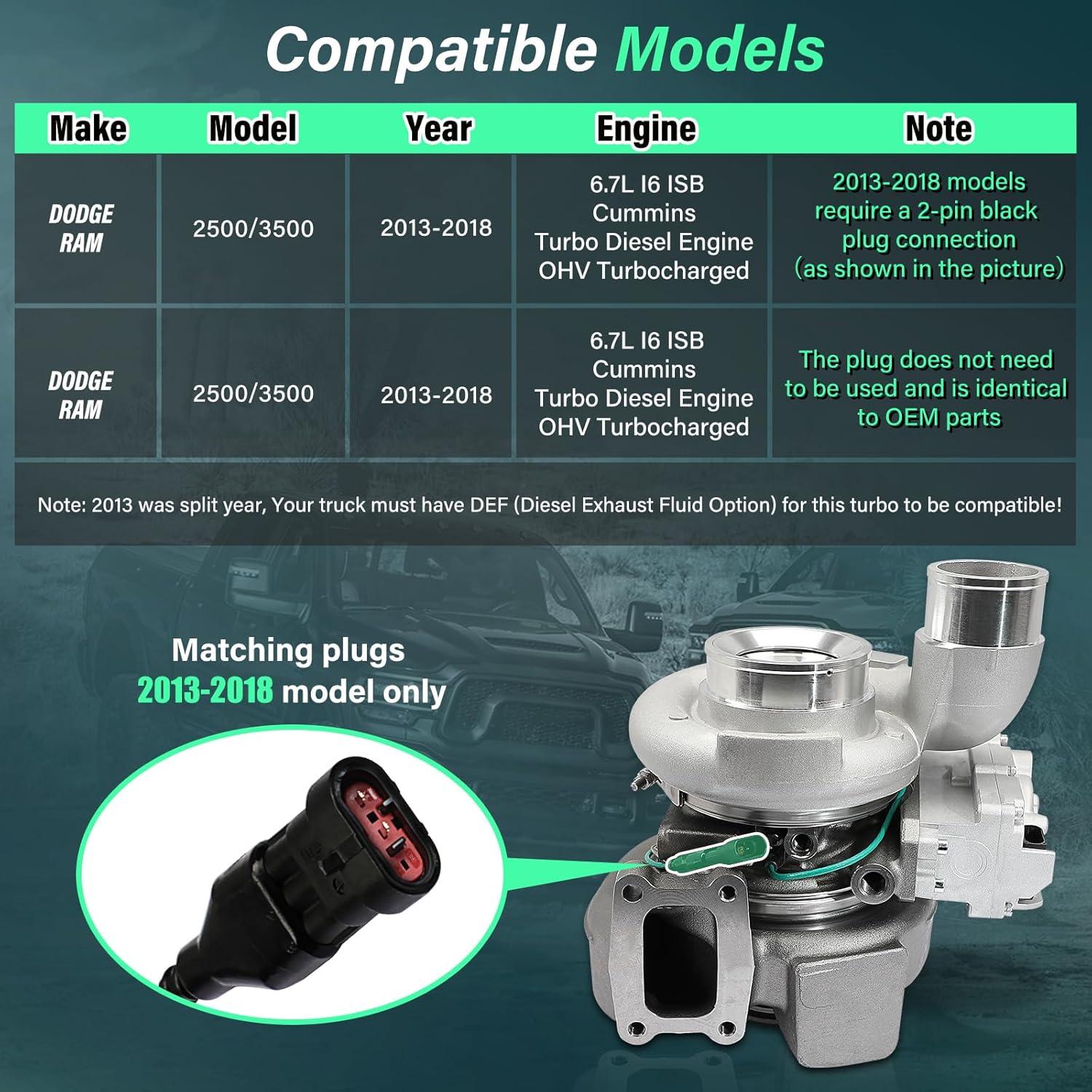 Kit de ensamblaje de turbocompresor Fexhull 6.7L Dodge Ram 2013-2018