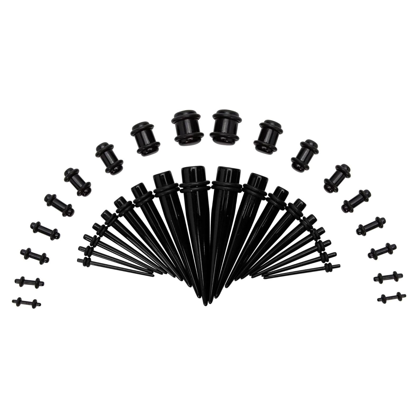 Kit de Estiramiento de Orejas 36 Piezas Acrílico 14G-00G Negro