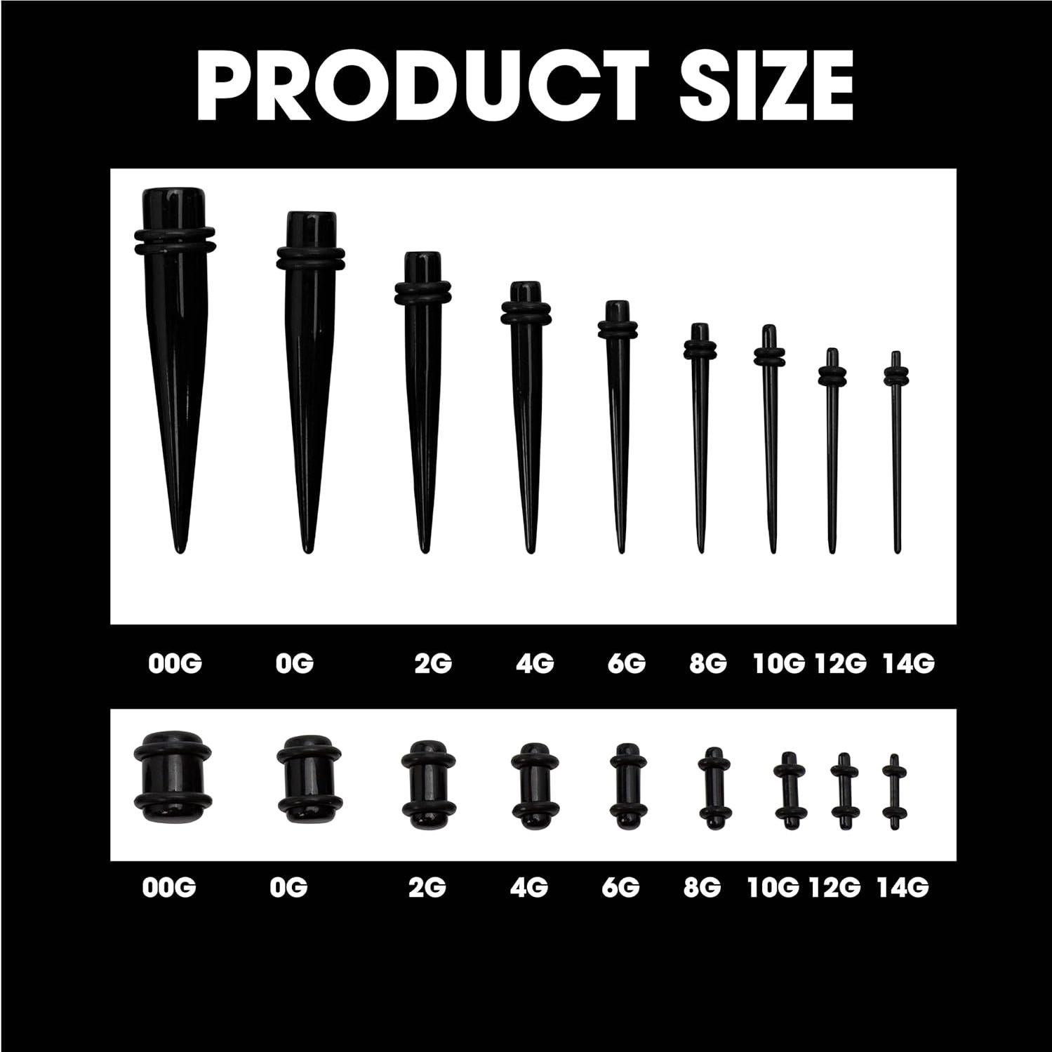 Kit de Estiramiento de Orejas 36 Piezas Acrílico 14G-00G Negro