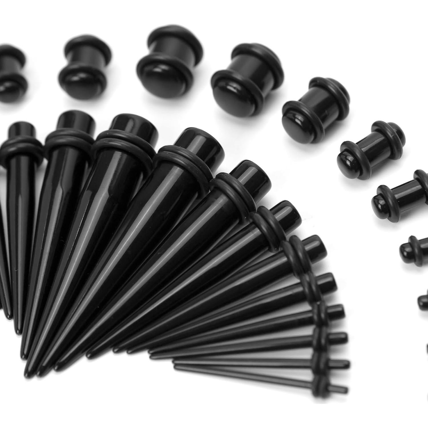 Kit de Estiramiento de Orejas 36 Piezas Acrílico 14G-00G Negro