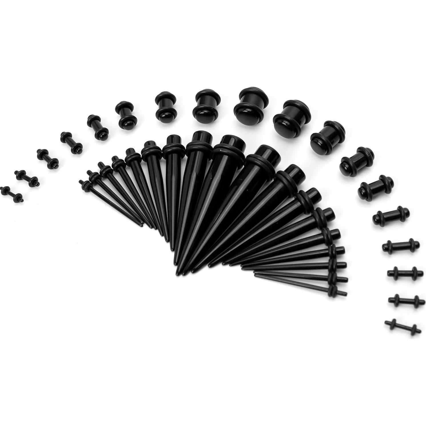Kit de Estiramiento de Orejas 36 Piezas Acrílico 14G-00G Negro