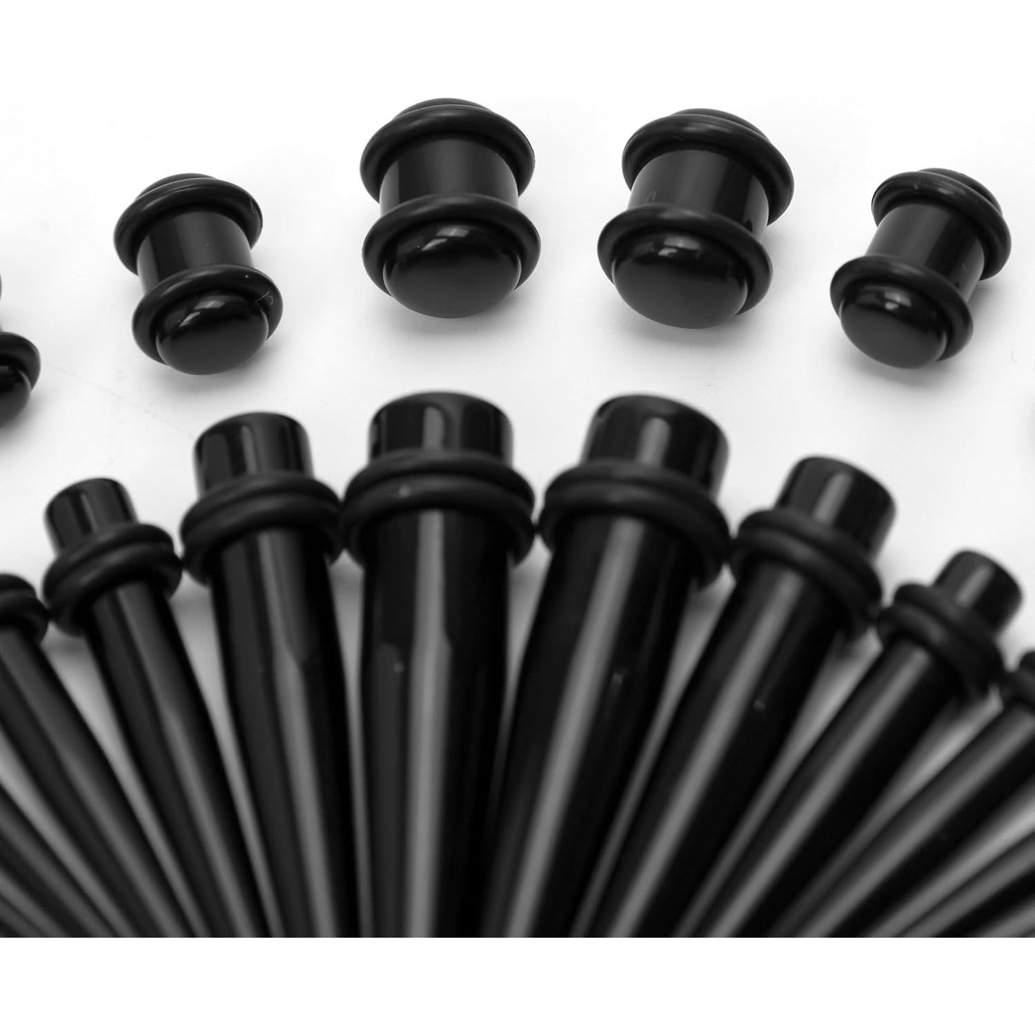 Kit de Estiramiento de Orejas 36 Piezas Acrílico 14G-00G Negro
