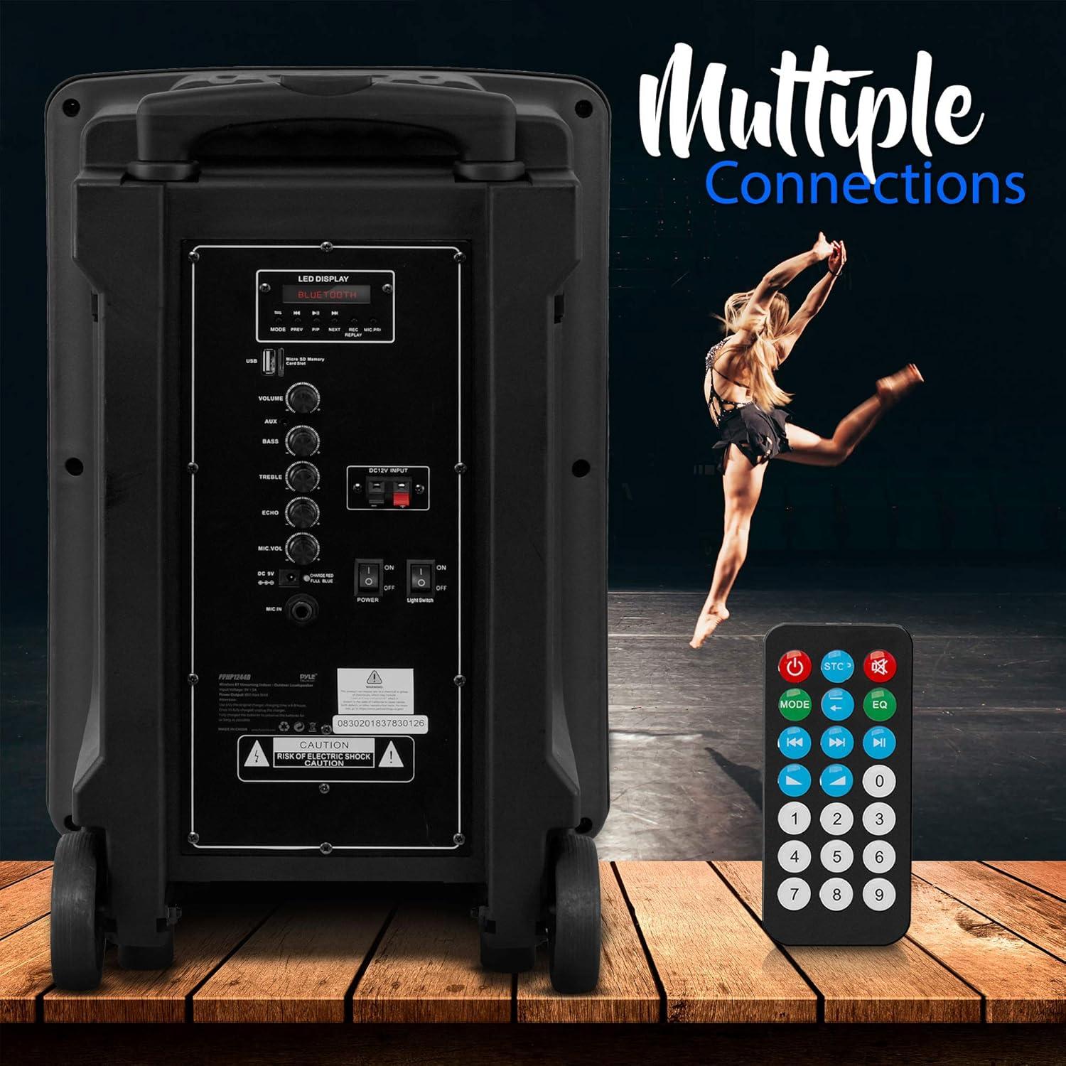 Altavoz PA portátil Pyle PPHP1244B 800W Bluetooth con luces LED