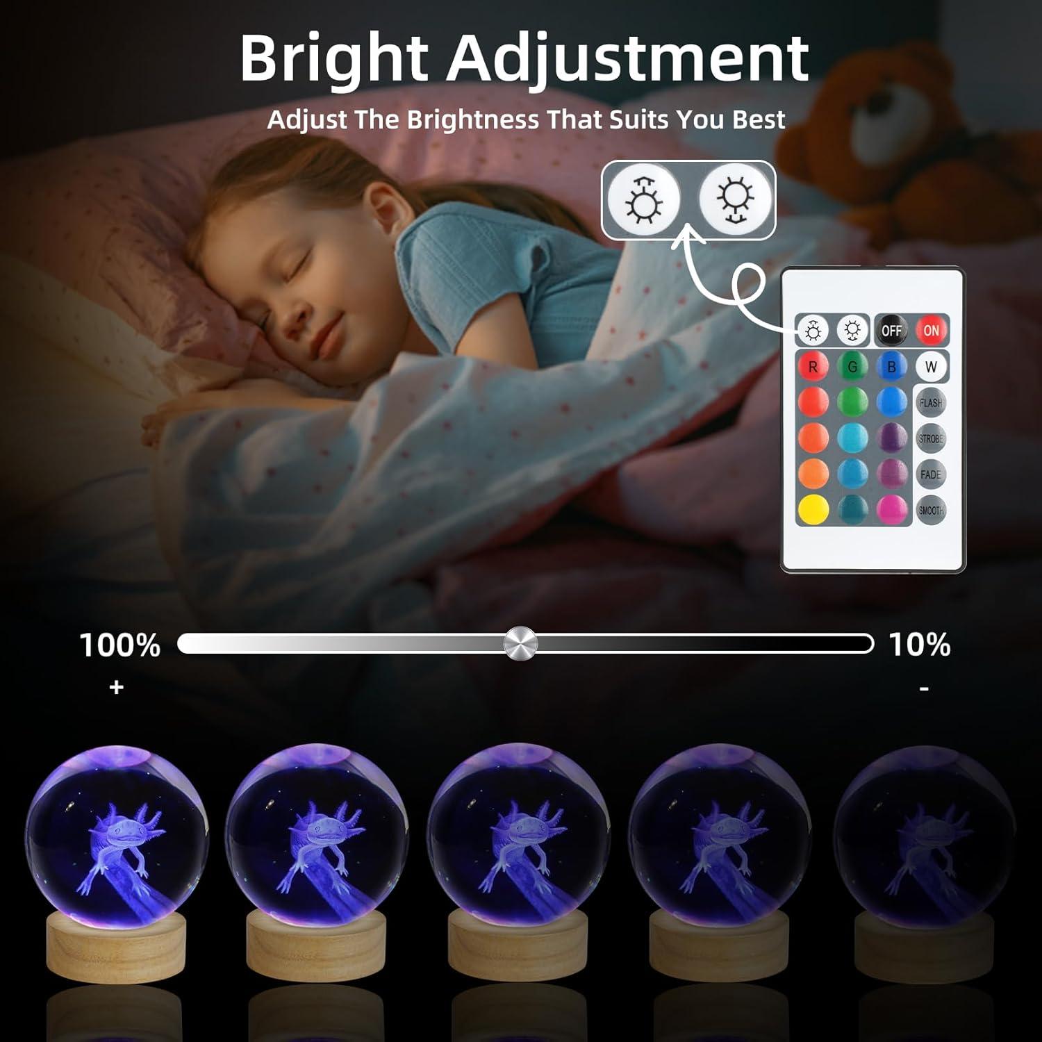 Luz Nocturna Axolote 3D ZXBLAQ 8 cm LED 16 Colores