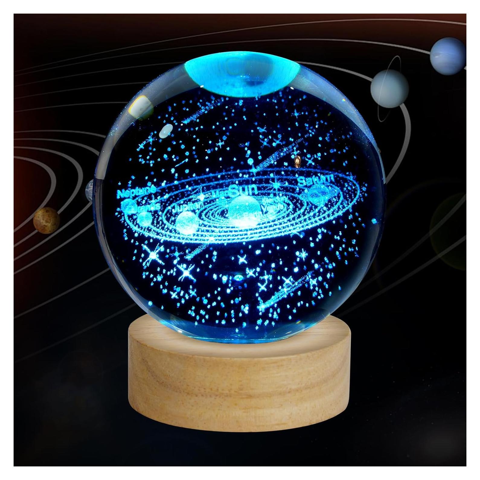 Luz Nocturna Bola Cristal 3D Sistema Solar LED 16 Colores