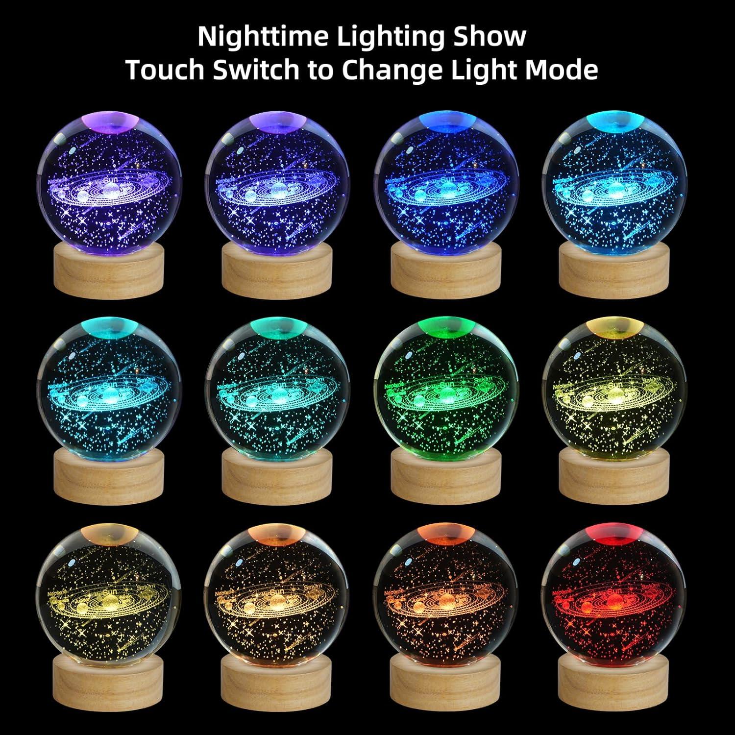 Luz Nocturna Bola Cristal 3D Sistema Solar LED 16 Colores