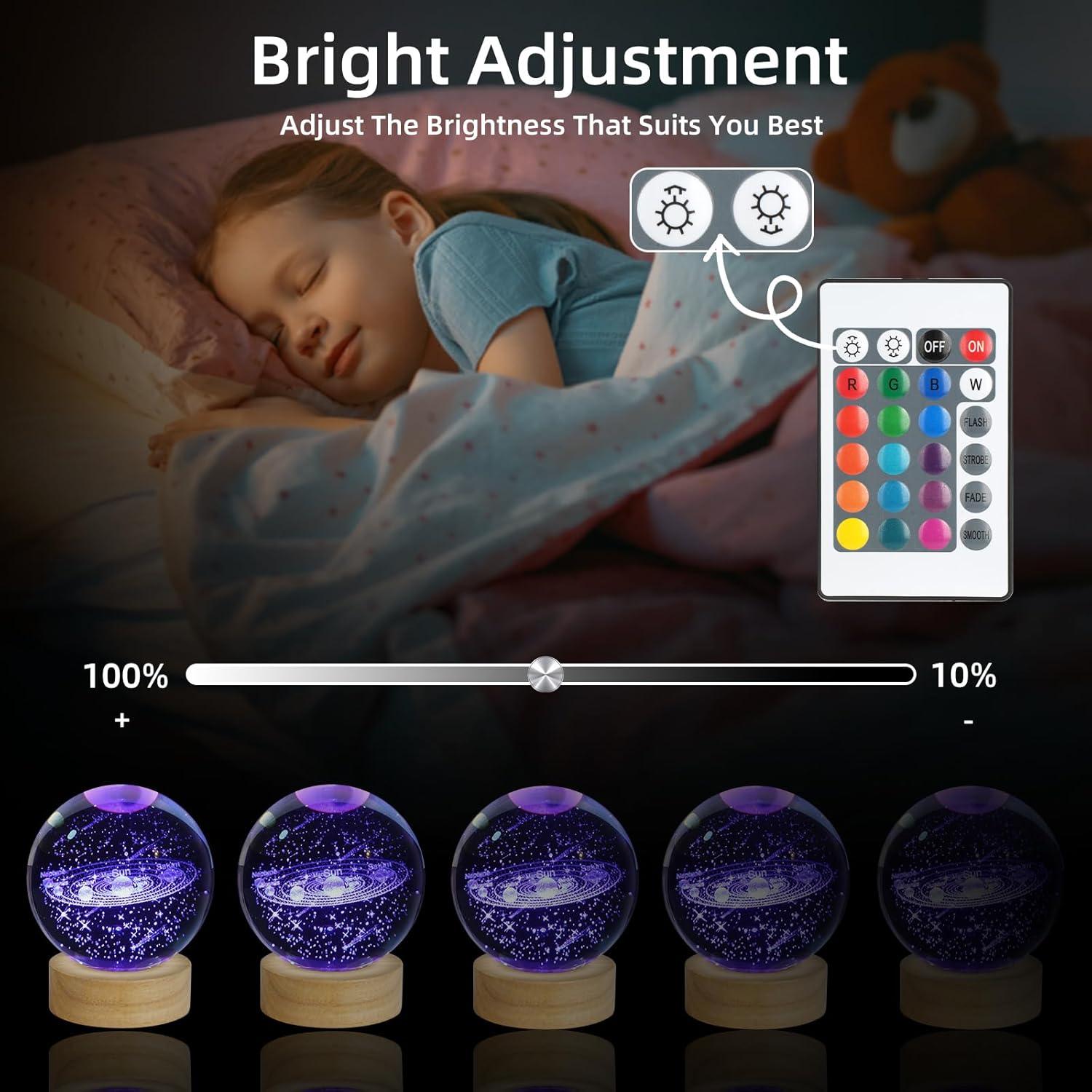 Luz Nocturna Bola Cristal 3D Sistema Solar LED 16 Colores