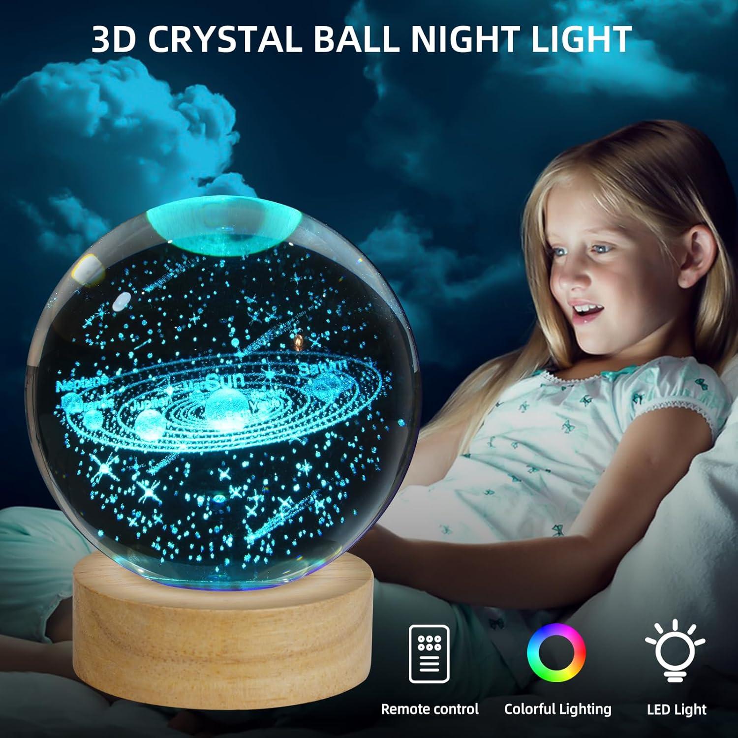 Luz Nocturna Bola Cristal 3D Sistema Solar LED 16 Colores