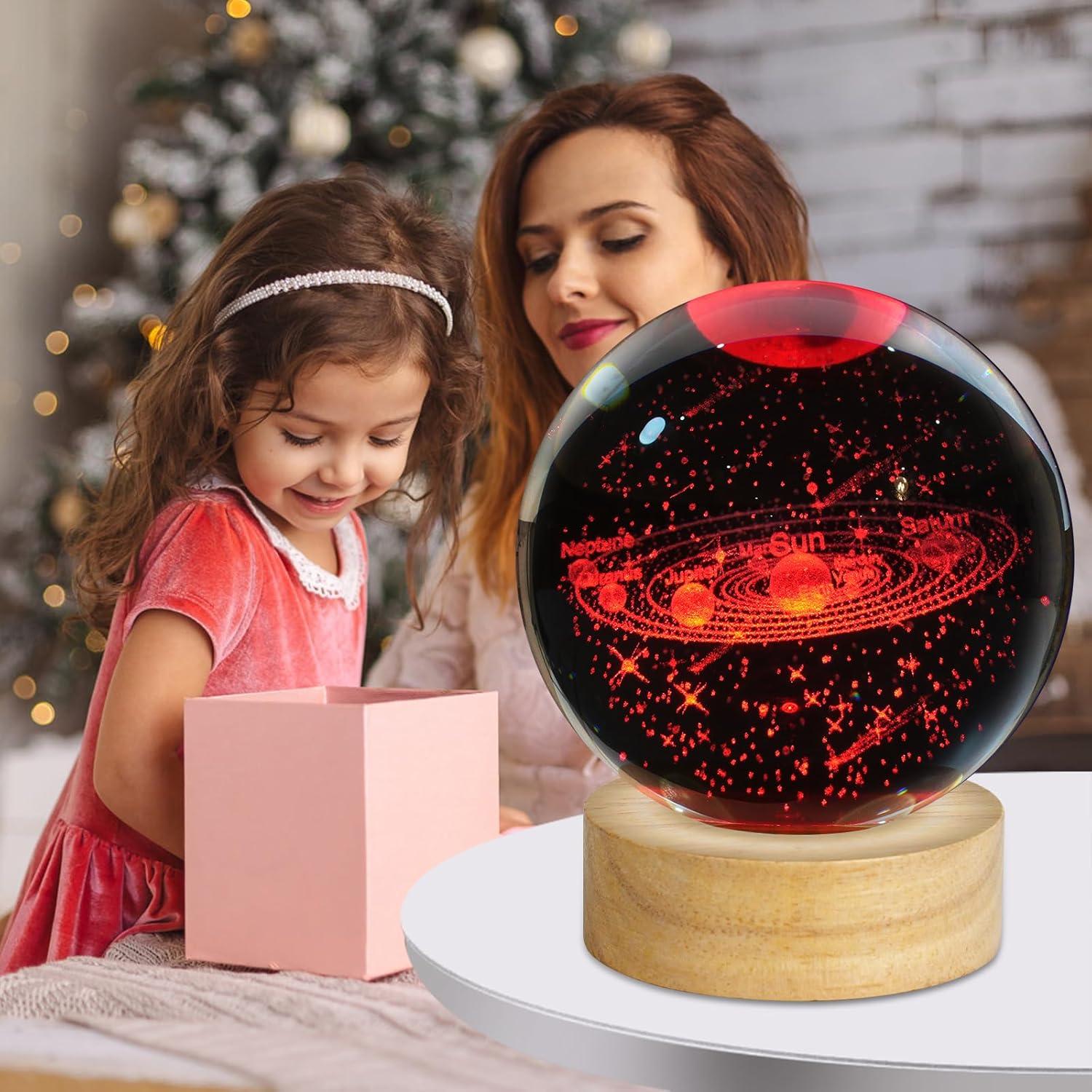 Luz Nocturna Bola Cristal 3D Sistema Solar LED 16 Colores