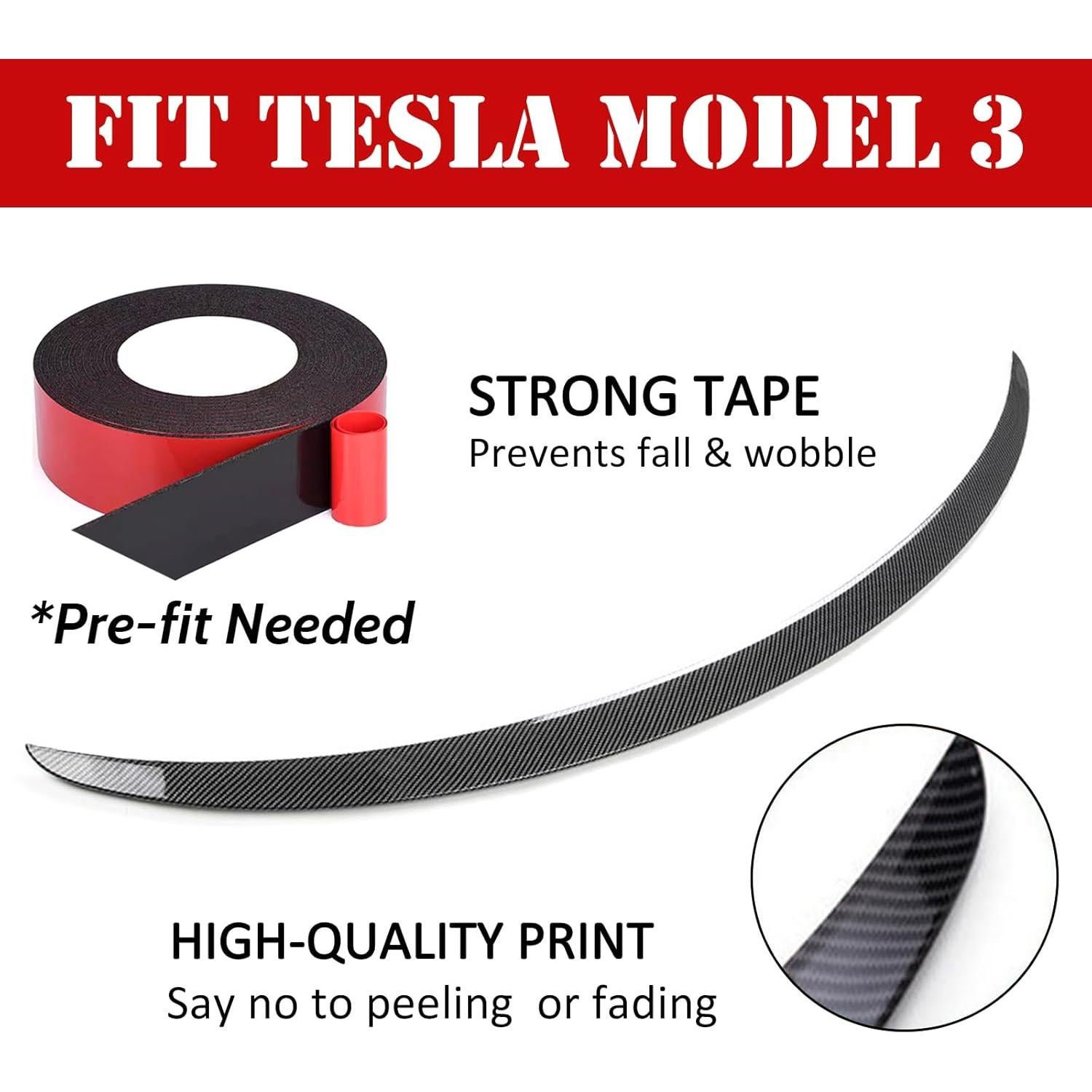 Spoiler Trasero Tesla Model 3 2017-2025 Fibra de Carbono Brillante