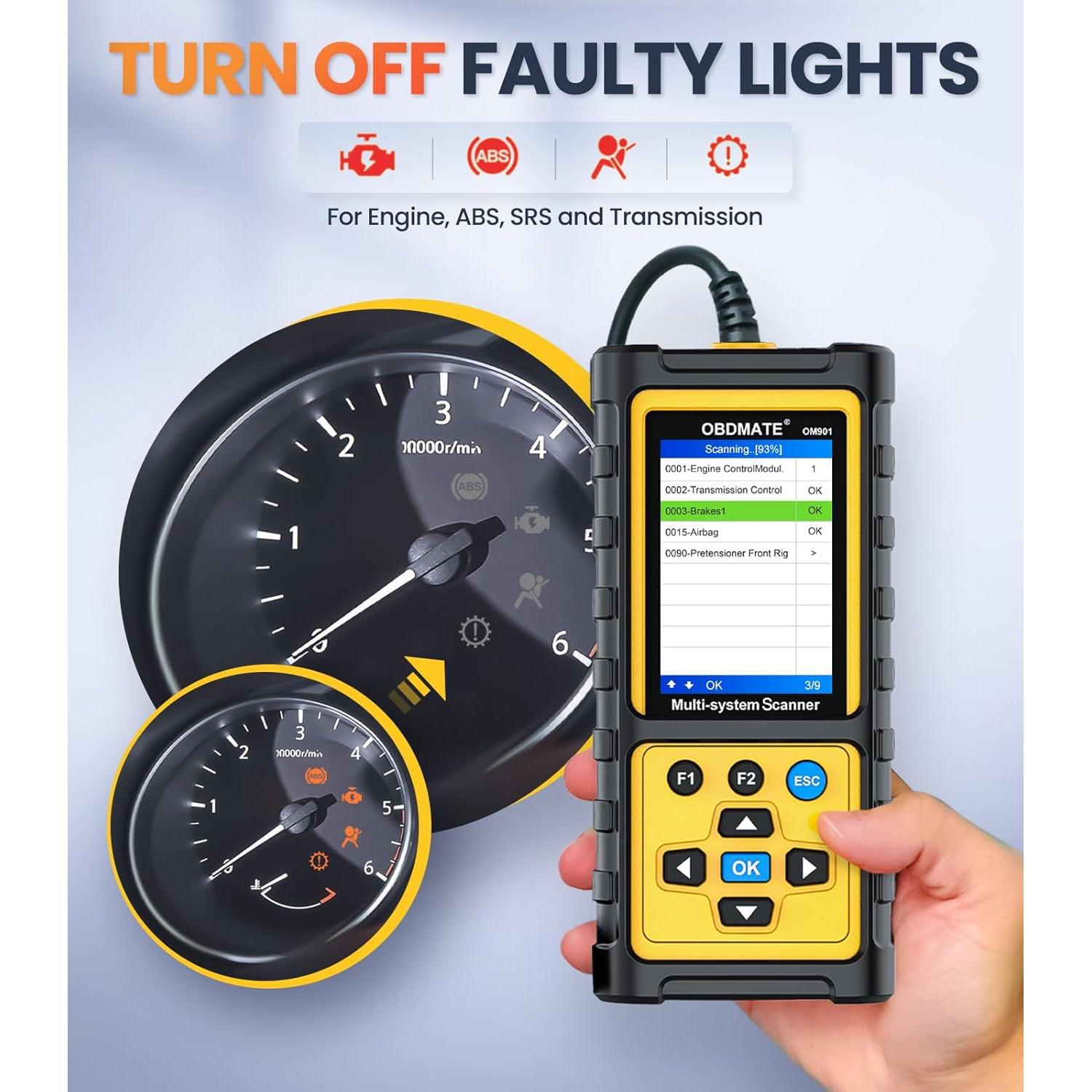 Escáner OBD2 OBDMATE OM901 con Diagnóstico ABS/SRS/Motor