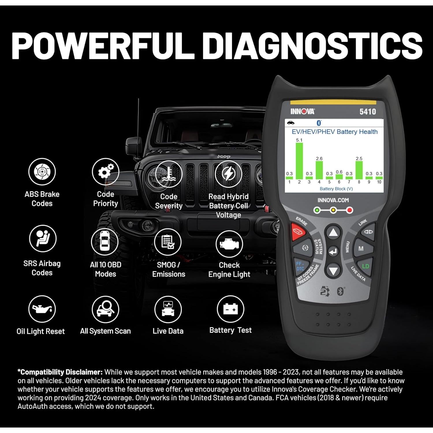 Escáner OBD2 Innova 5410 para Autos y Camiones - Diagnóstico Motor, ABS, SRS