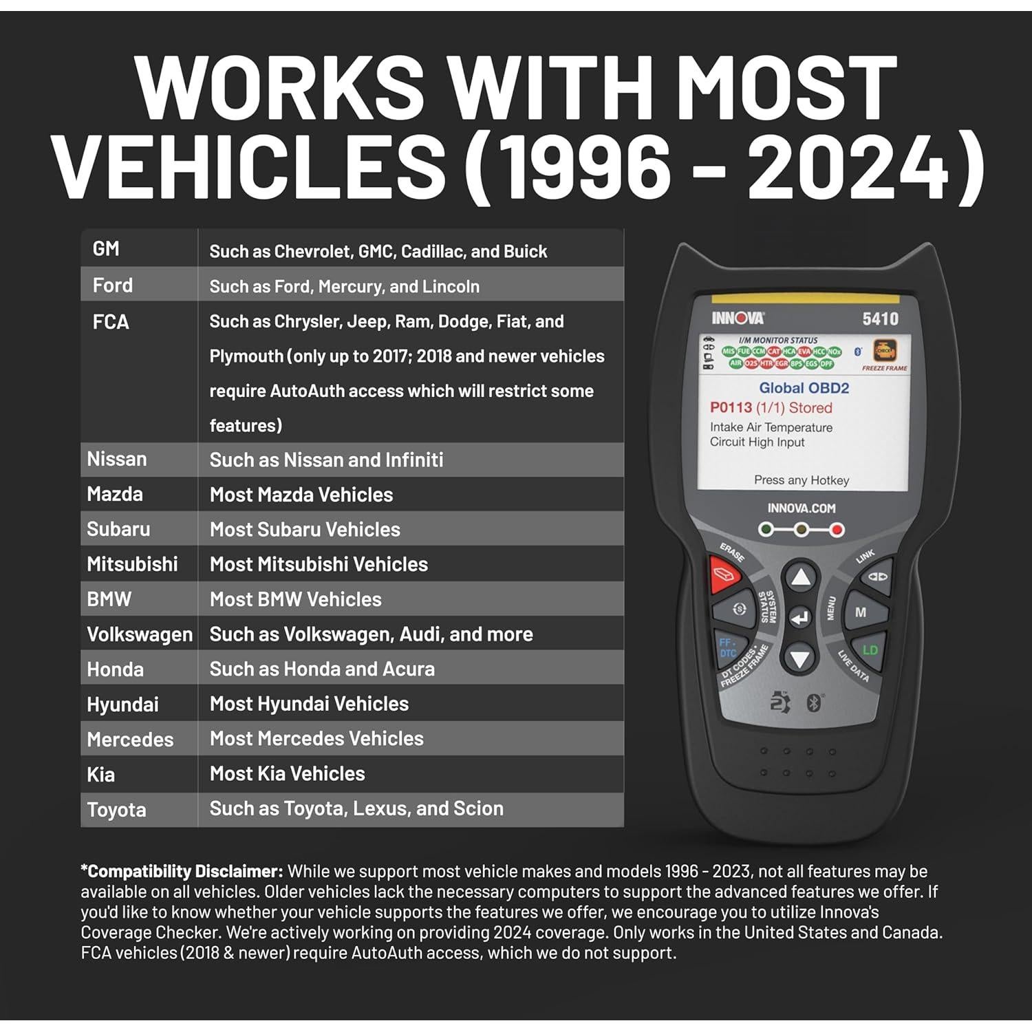 Escáner OBD2 Innova 5410 para Autos y Camiones - Diagnóstico Motor, ABS, SRS