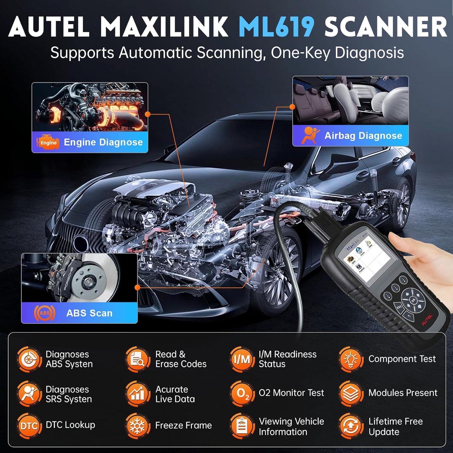 Escáner OBD2 Autel Maxilink ML619 con Diagnóstico ABS/SRS