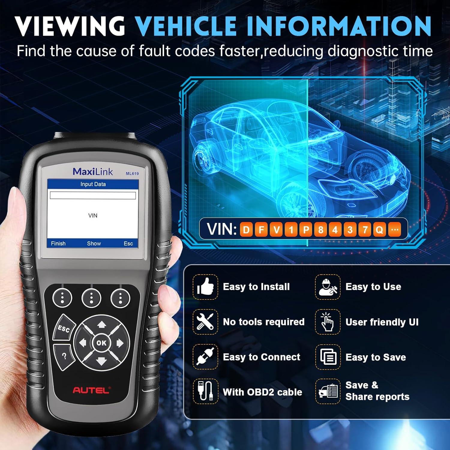 Escáner OBD2 Autel Maxilink ML619 con Diagnóstico ABS/SRS