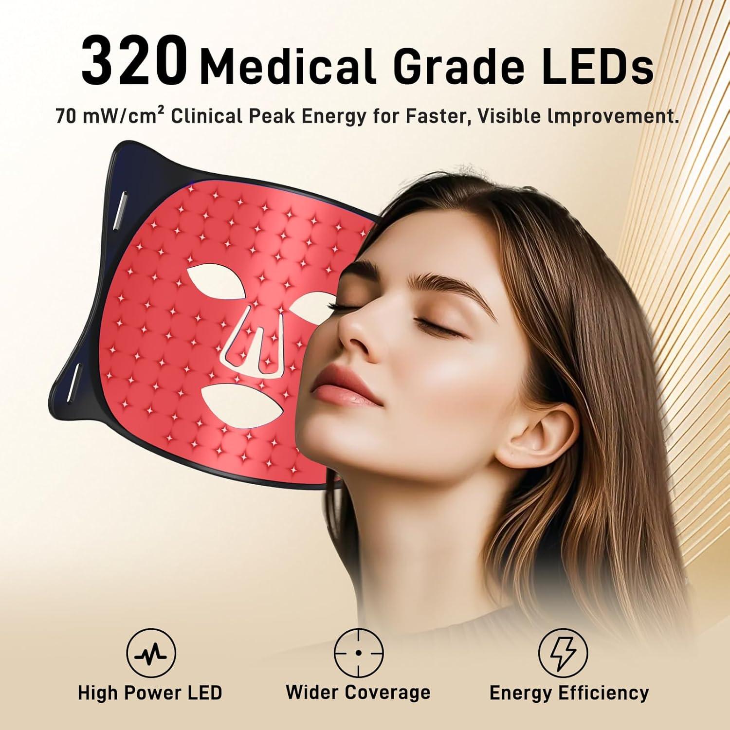Red Light Therapy for Face, Enhance LED Face Mask Light Therapy for Acne, Wrinkles & Skin Rejuvenation, 3 Light Modes & Timing Settings, Eye Protection, Portable LED Face Mask Home Skincare