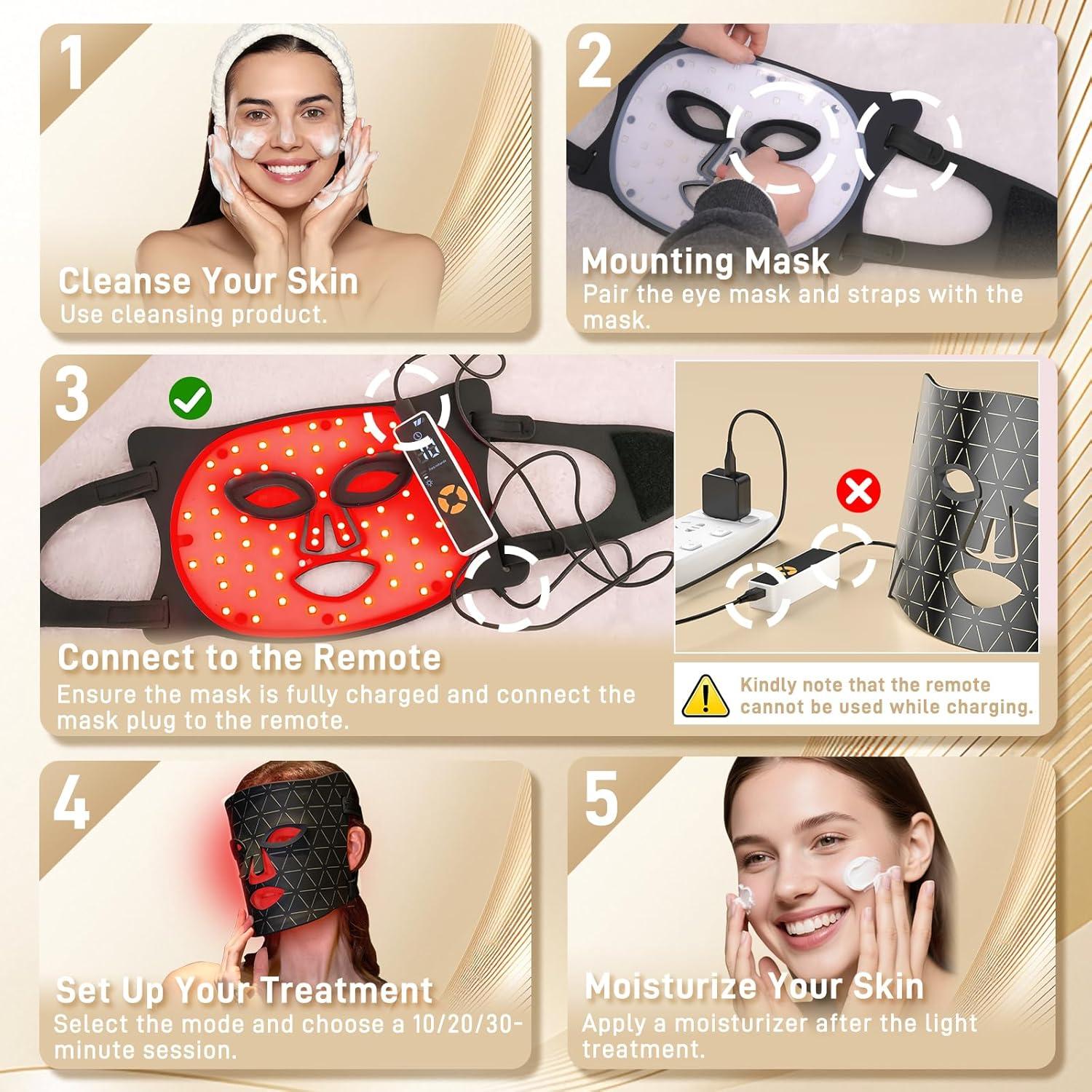 Red Light Therapy for Face, Enhance LED Face Mask Light Therapy for Acne, Wrinkles & Skin Rejuvenation, 3 Light Modes & Timing Settings, Eye Protection, Portable LED Face Mask Home Skincare