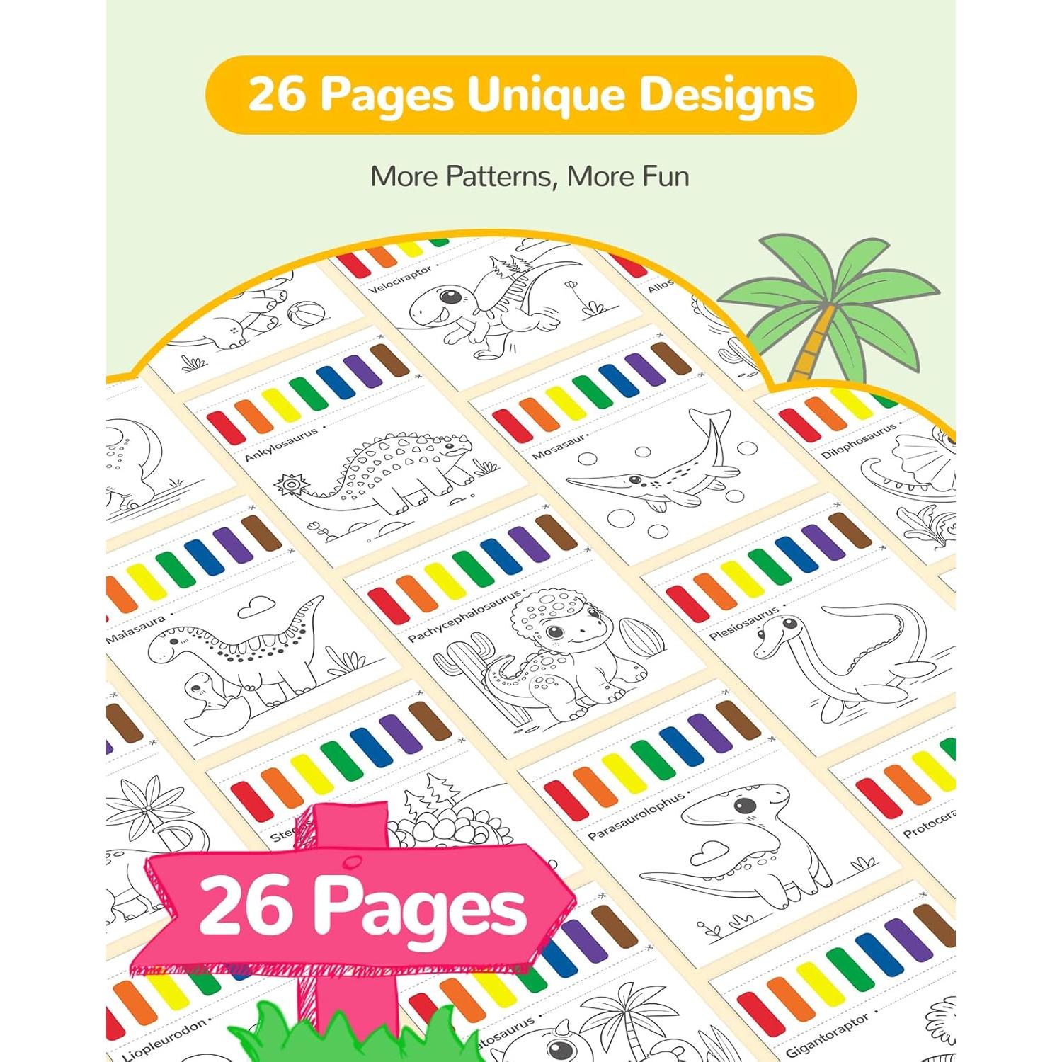 Libro de Pintura Acuarela TECJOE Dinosaurios con Pinceles