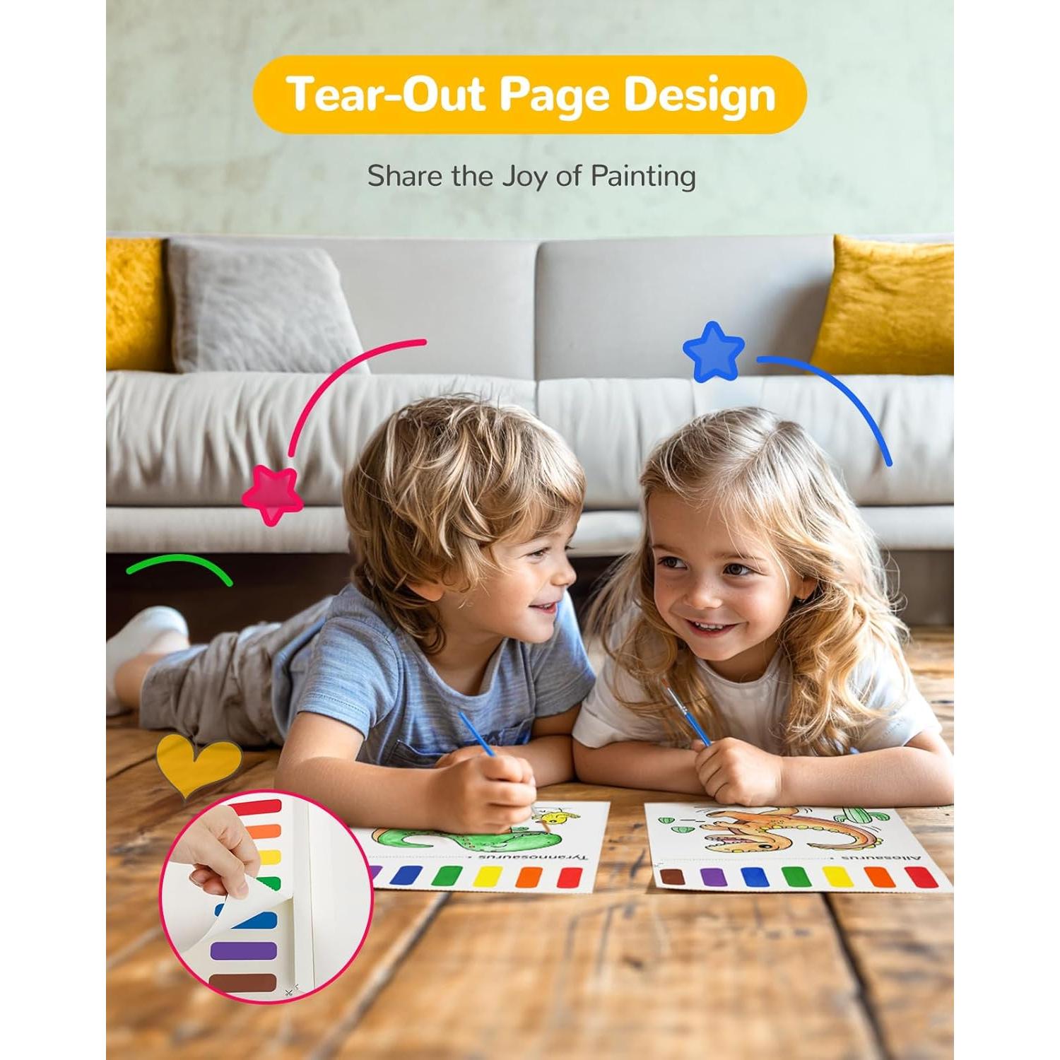 Libro de Pintura Acuarela TECJOE Dinosaurios con Pinceles