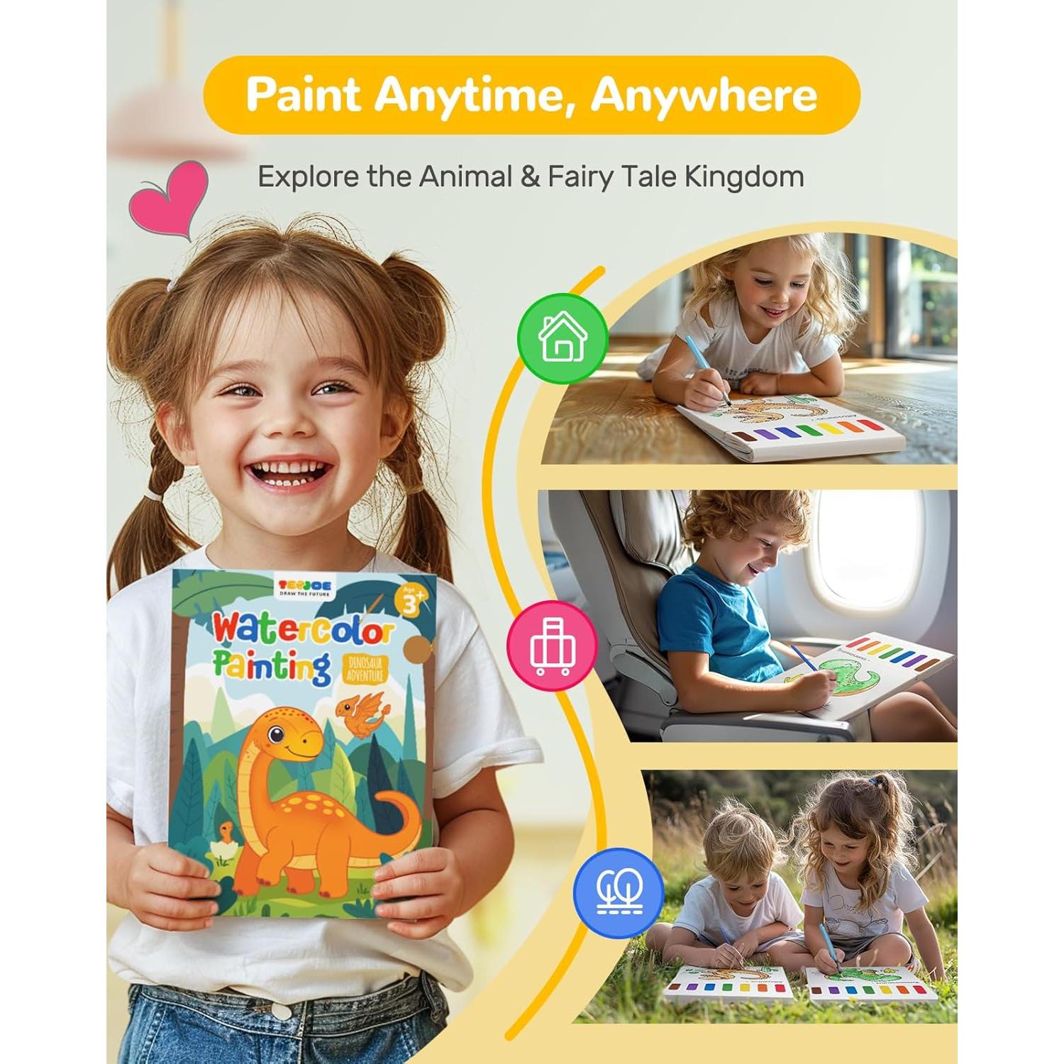 Libro de Pintura Acuarela TECJOE Dinosaurios con Pinceles