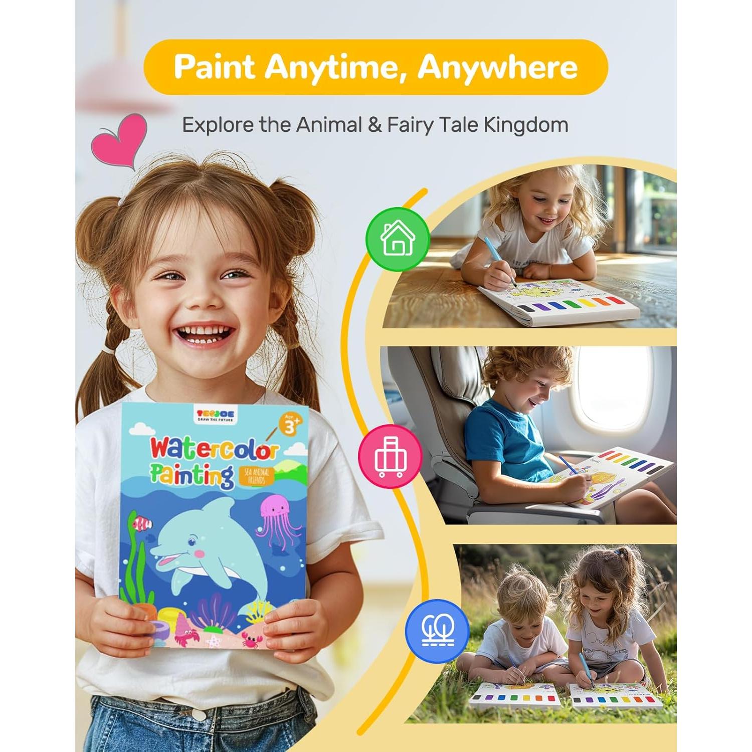 Libro de Acuarela TECJOE Animales Marinos para Niños