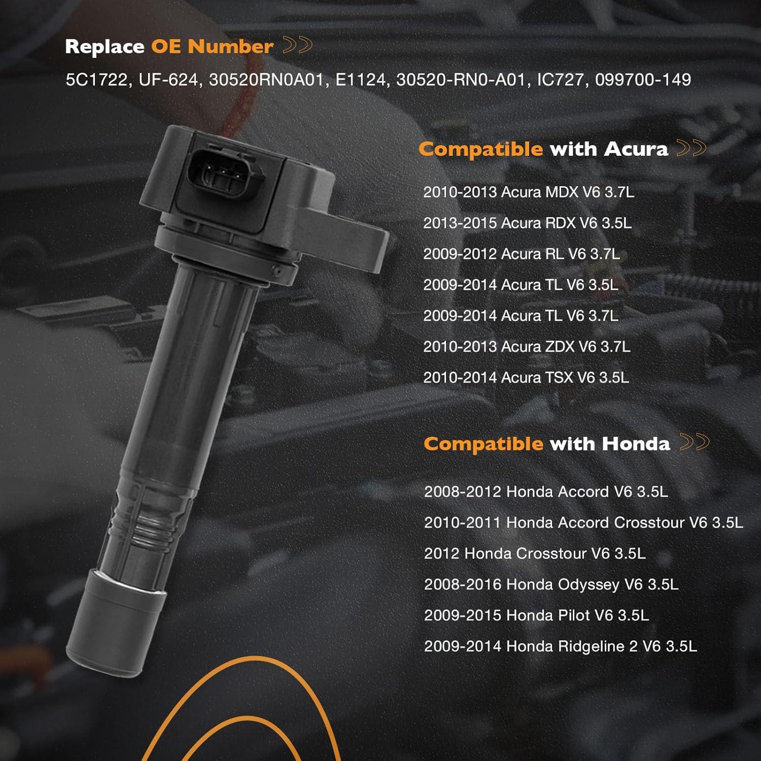 Juego de 6 Bobinas de Encendido HQPASFY para Acura y Honda