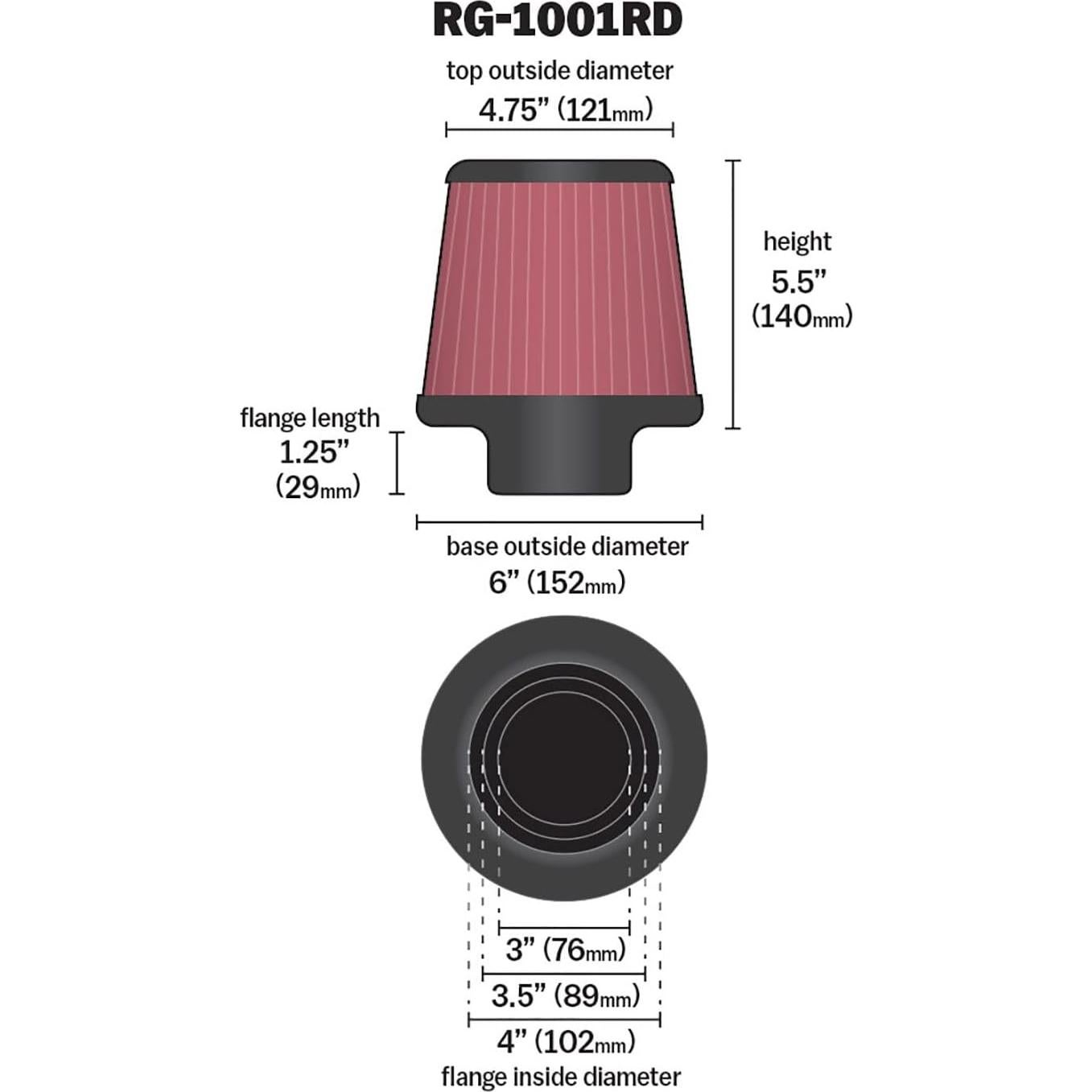 Filtro de Aire K&N Universal Clamp-On Cónico 10.16 cm