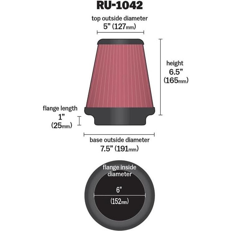 Filtro de Aire K&N RU-1042 Universal Redondo 15.24 cm