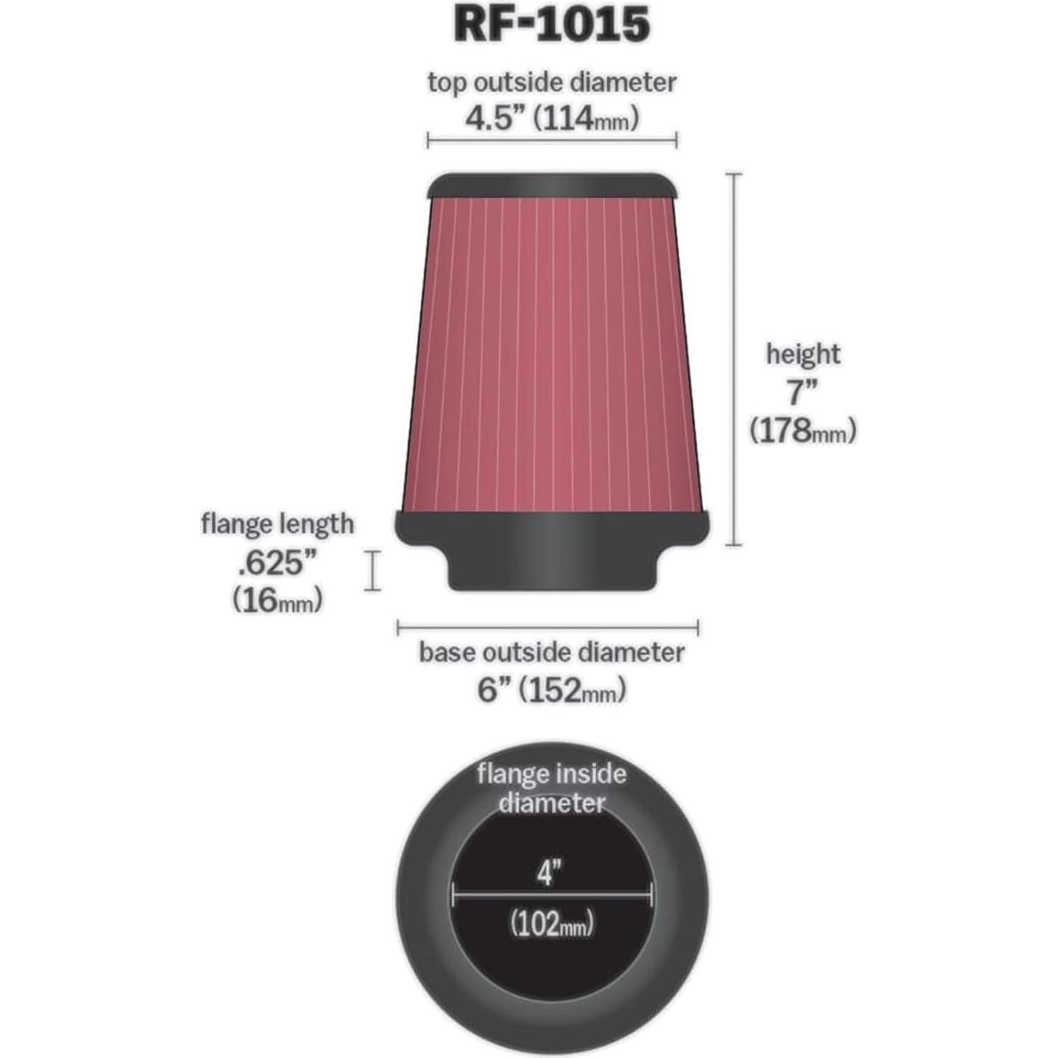 Filtro de Aire Universal K&N RF-1015 Cónico 10.16 cm Lavable