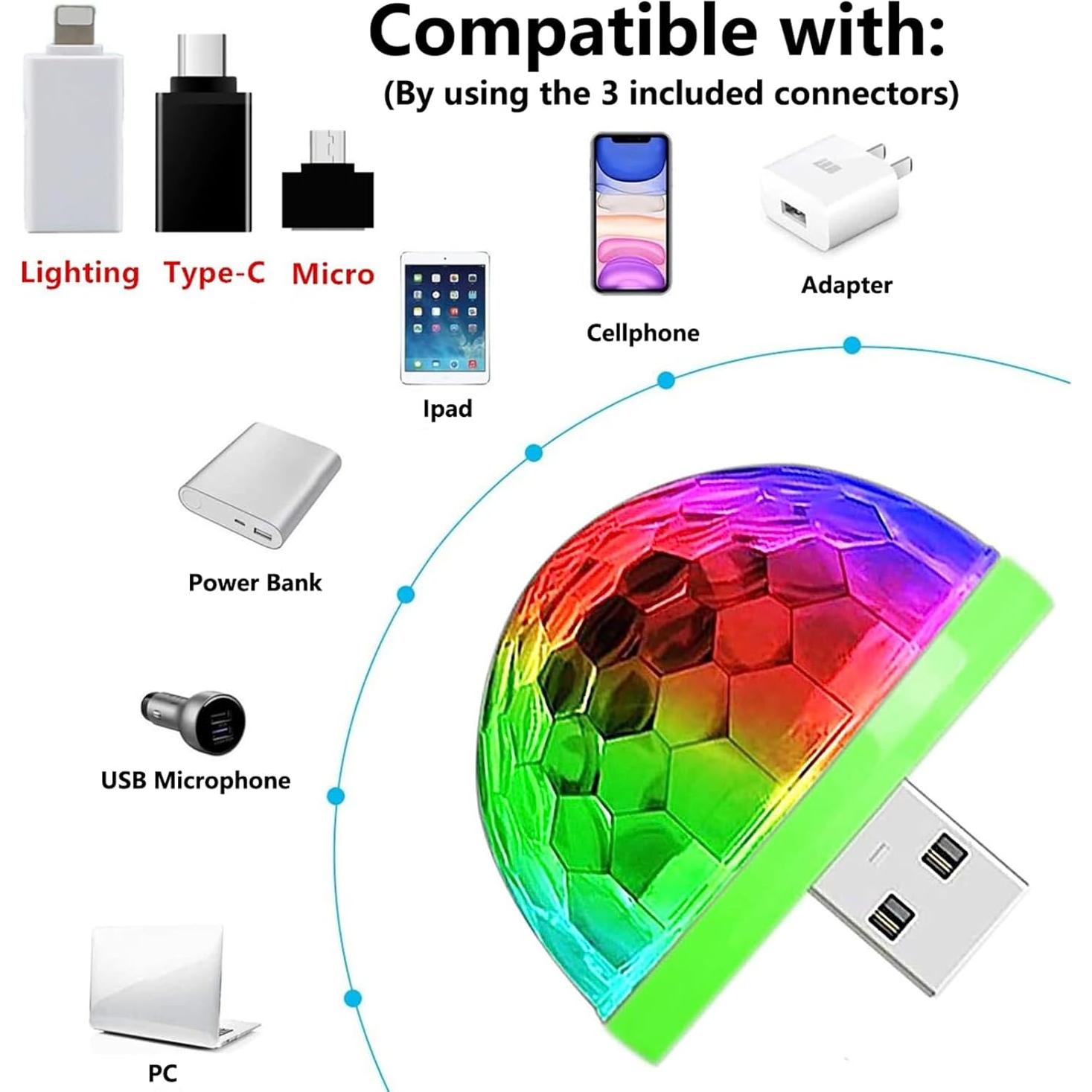 Luz Disco Mini USB Ytuomzi 2 Pcs LED Multicolor Portátil