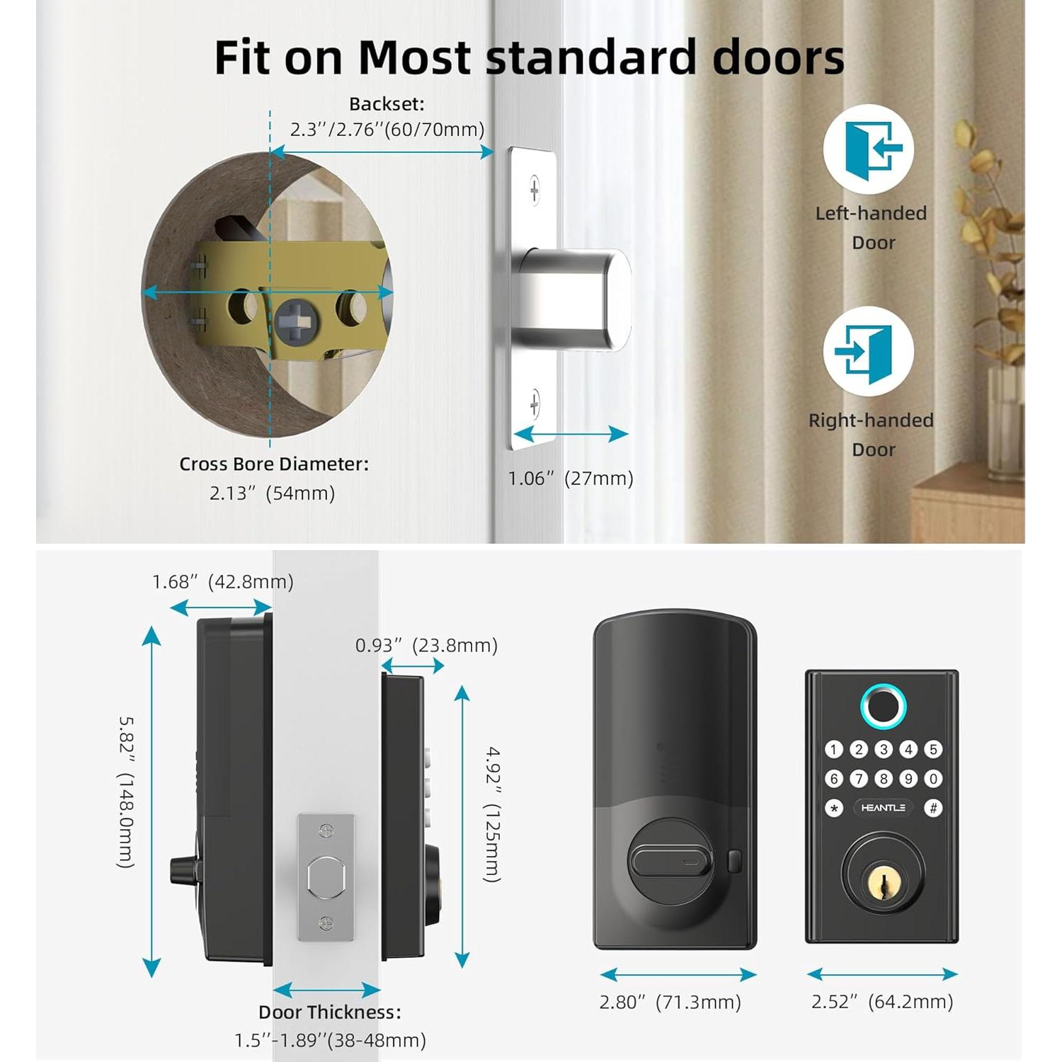 Cerradura Inteligente WiFi HEANTLE con Huella y Control Remoto