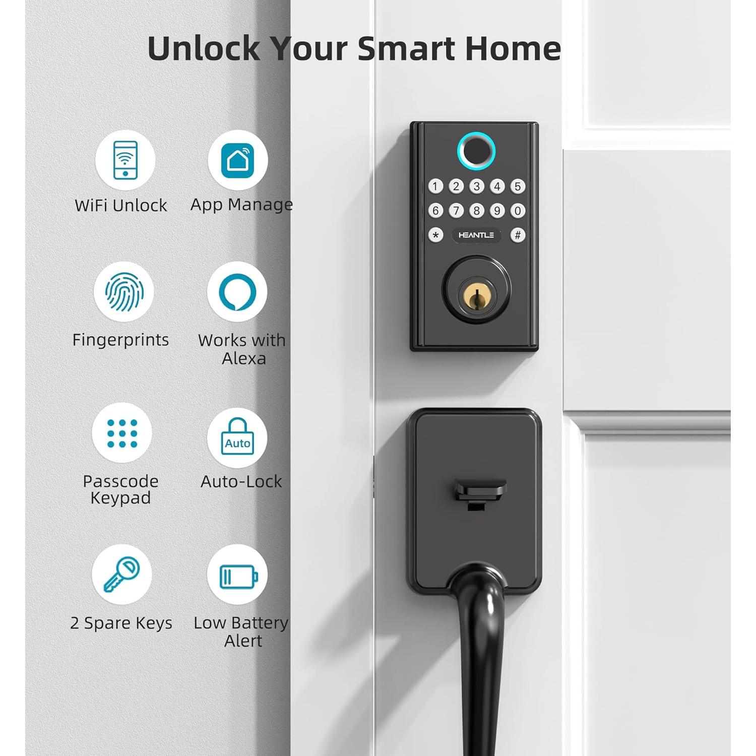 Cerradura Inteligente WiFi HEANTLE con Huella y Control Remoto