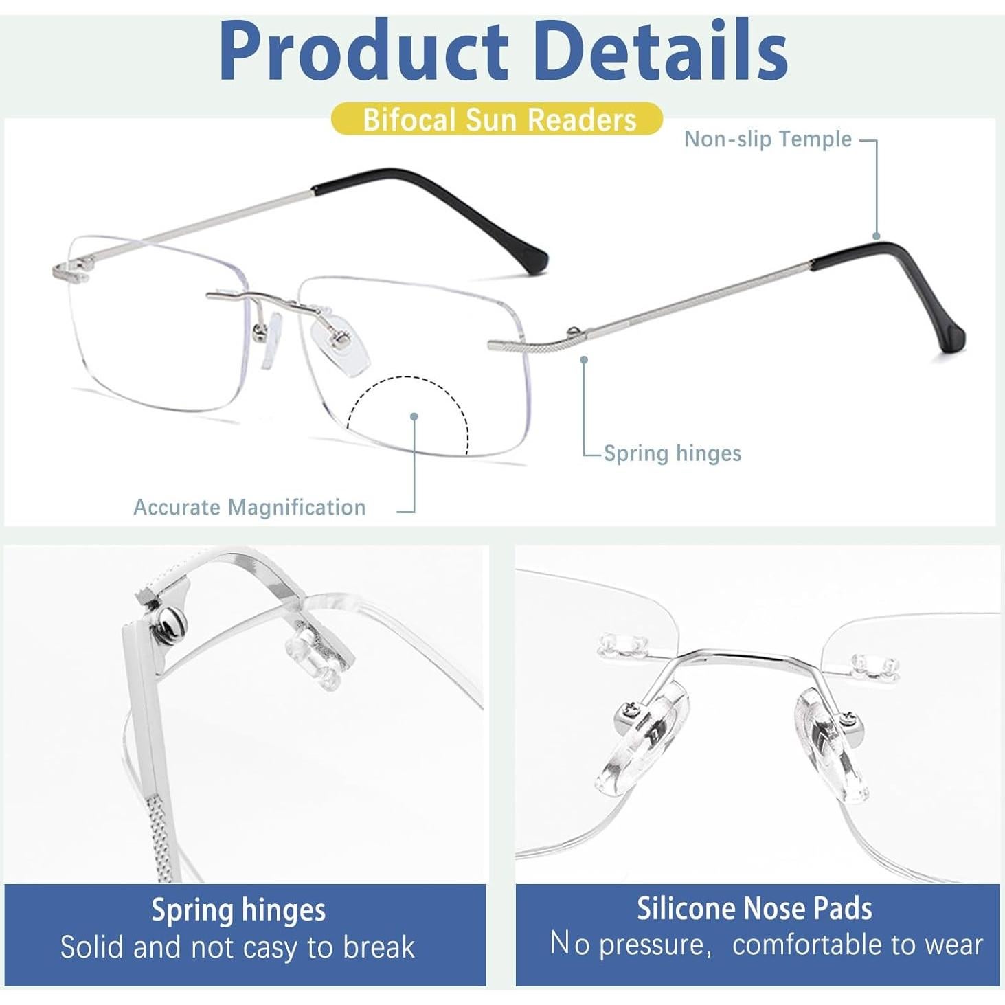 Gafas de lectura bifocal KISSOUL fotochromáticas UV 3.5x