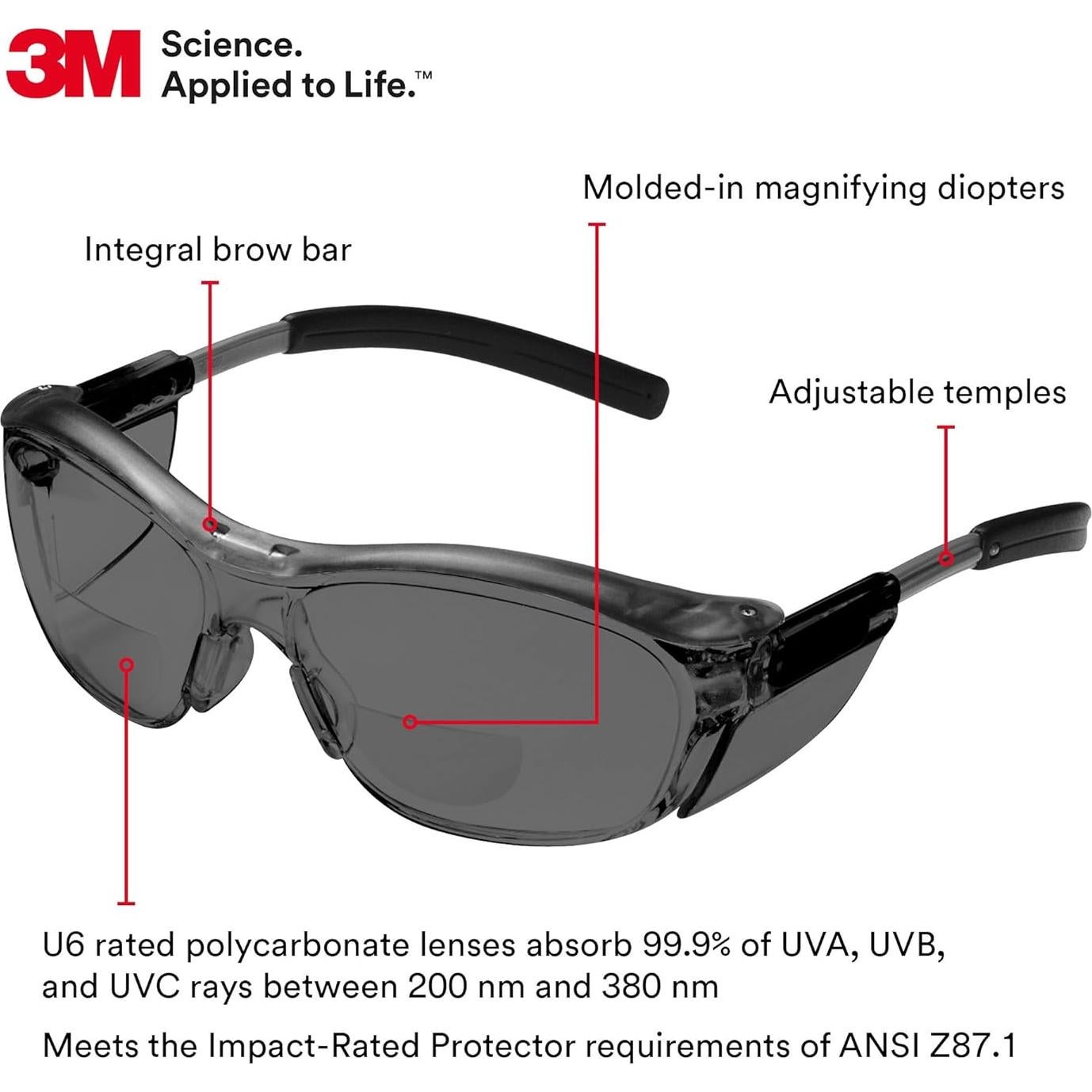 Gafas de Seguridad 3M Nuvo +2.0 Dioptrías Lente Gris