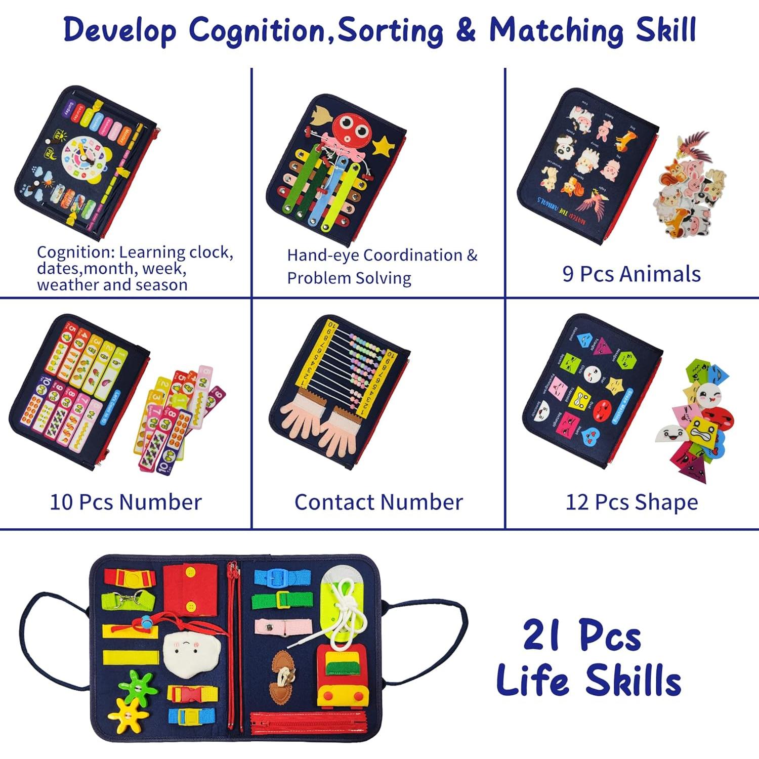 Tablero Ocupado Montessori LearnToy 8 Páginas Azul Marino