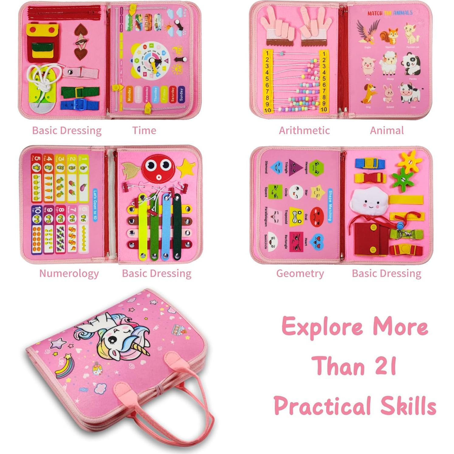 Tablero Ocupado Montessori LearnToy 8 Páginas Rosa 0.47 kg