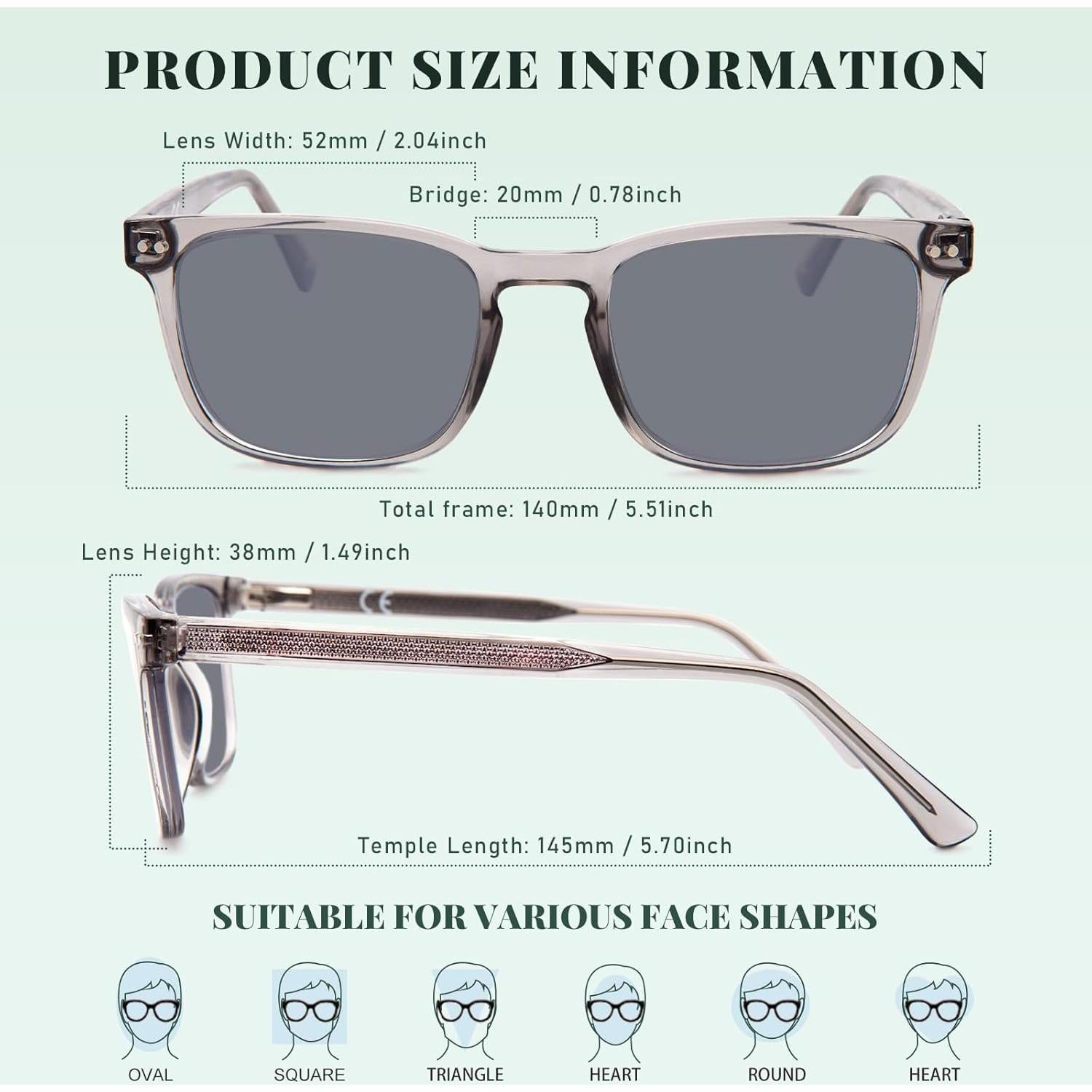 Gafas de sol progresivas UV400 para hombres Gris 2.0x