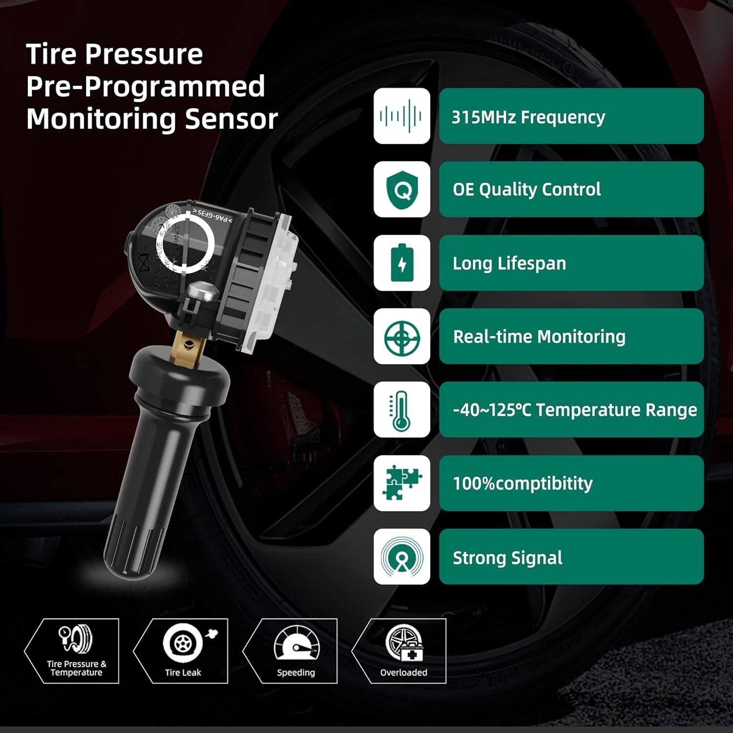 Sensor TPMS CDWTPS para Ford F-150 Mustang Ranger 4 Piezas
