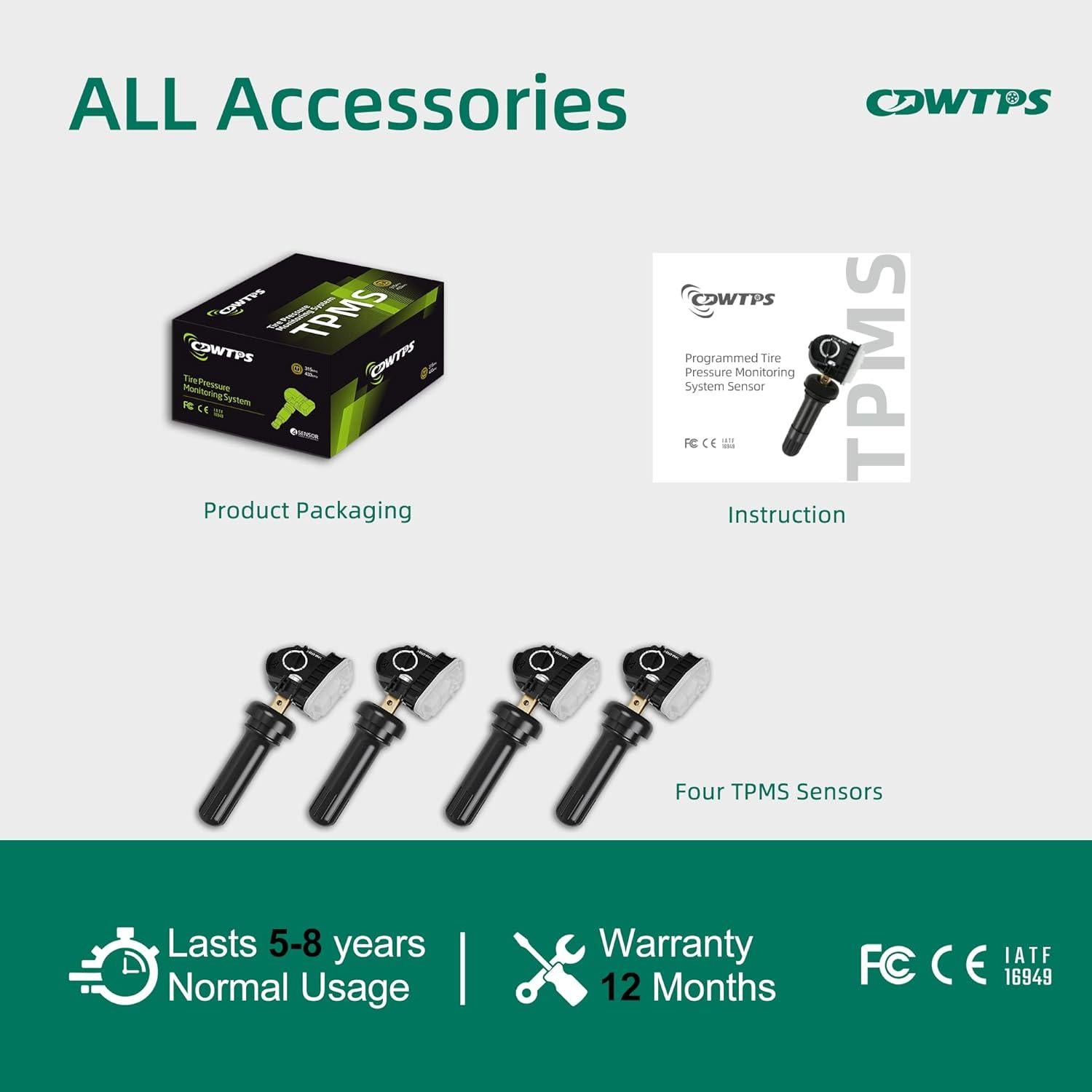 Sensor TPMS CDWTPS para Ford F-150 Mustang Ranger 4 Piezas