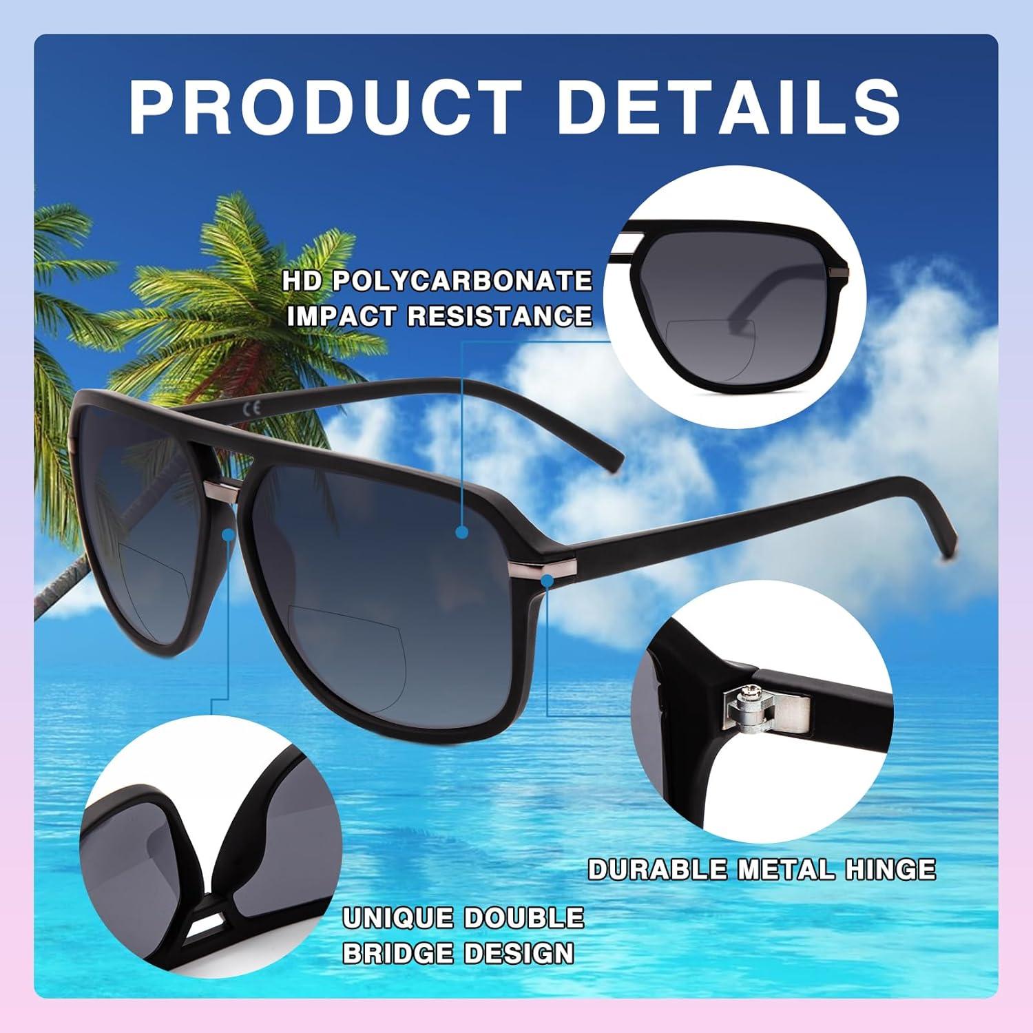 Gafas de sol progresivas UV400 para hombres aviador 2.0x